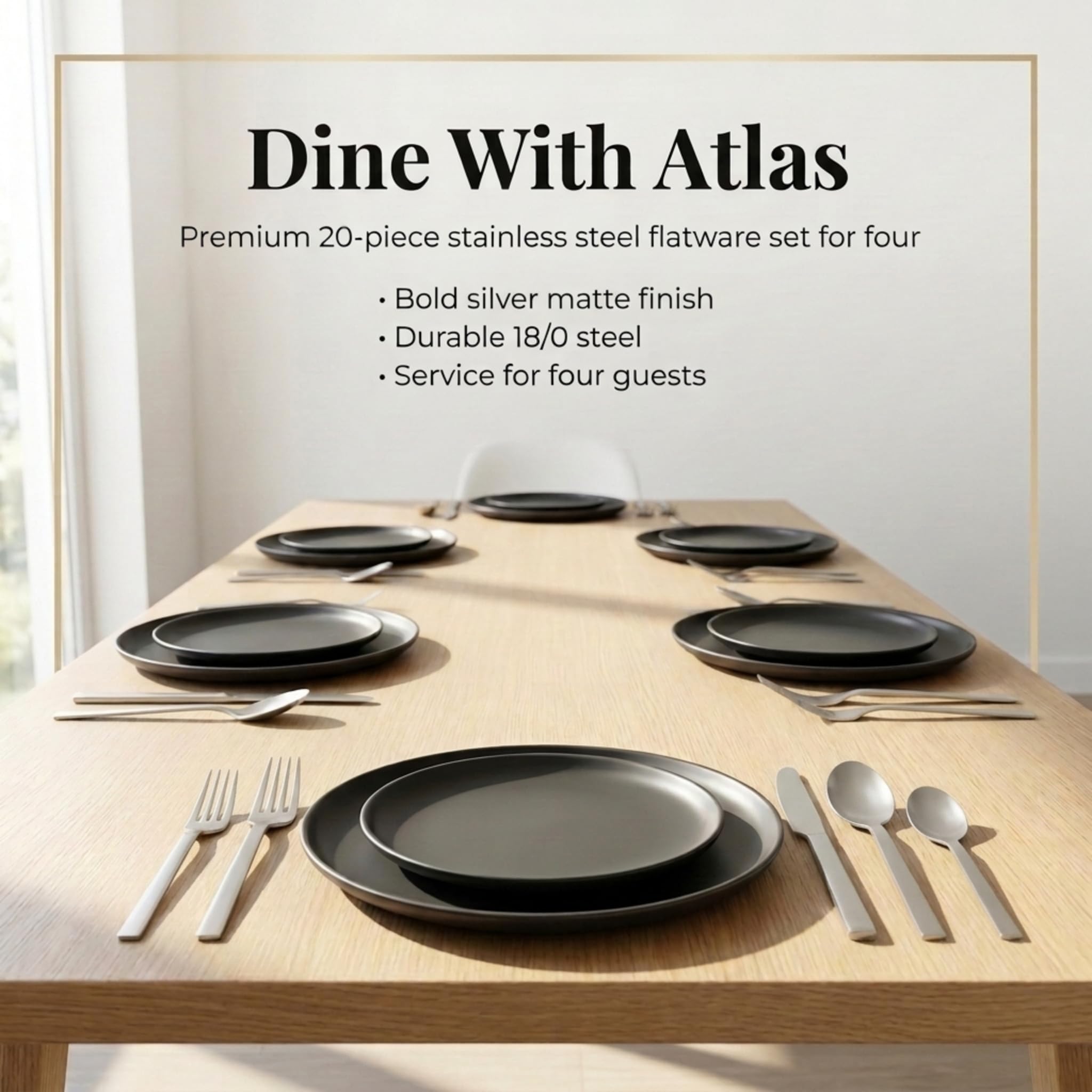 Godinger 20‑Piece Stainless Steel Silverware Set, Flatware Utensil Set for 4, Atlas, Silver Matte, 18/0 — Amazon image 9