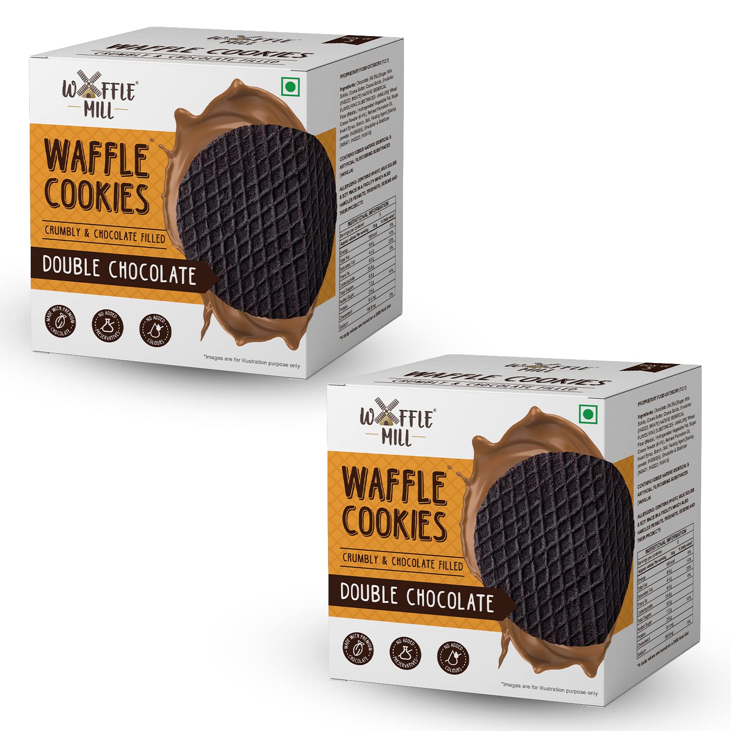 Waffle Mill Waffle Cookies | Double Chocolate | 1 Box Contains 5 Cookies | Each Box 175gm | 100% Vegetarian and No Added Preservatives (350gm) - Pack of 2 (B0B2PMN7C7) Amazon Price History, Amazon Price Tracker