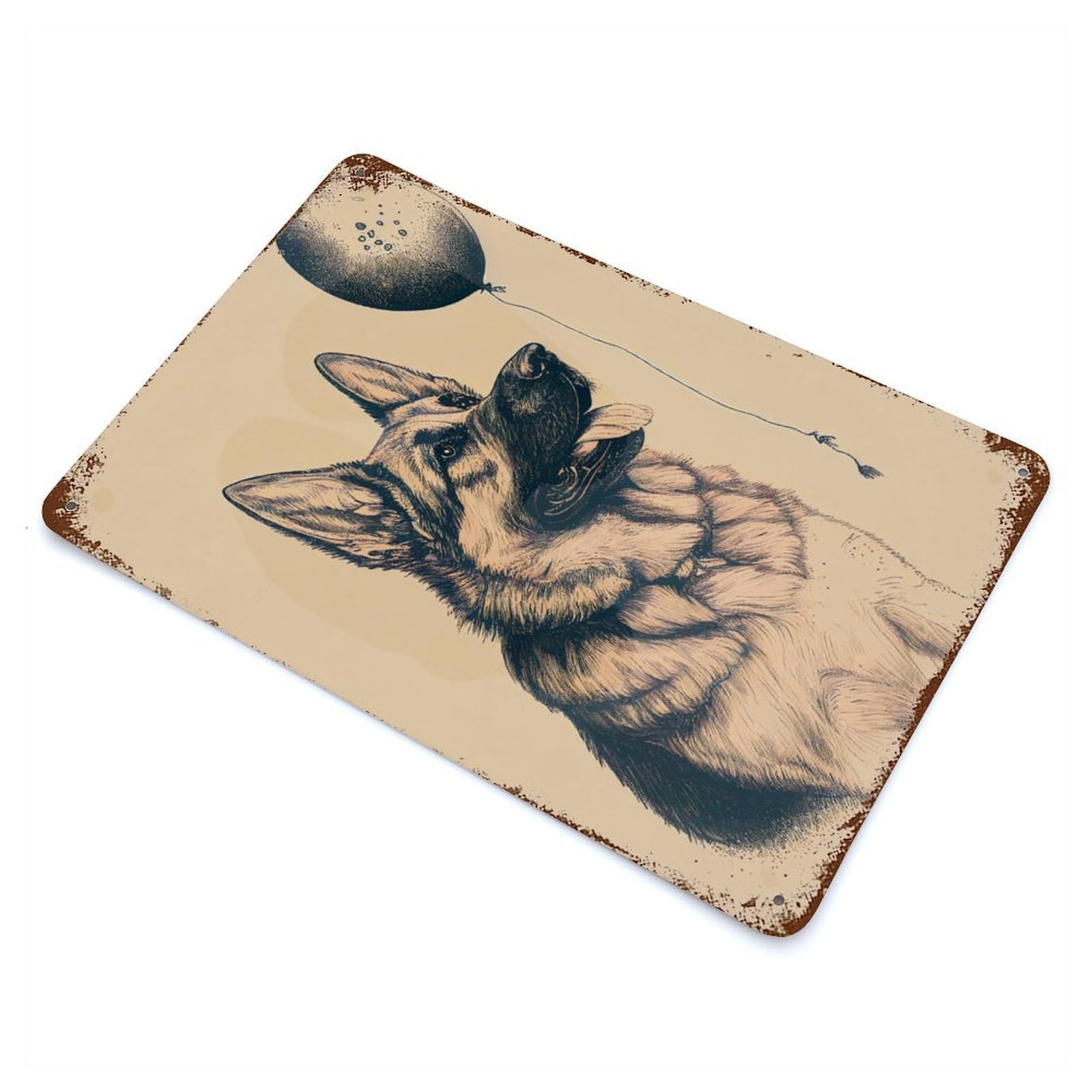 German Shepherd Balloon Weathered Tin Sign 11.8"x7.9", for Patio, Garden Room And Bar Decor, Farmhouse Wall Decor