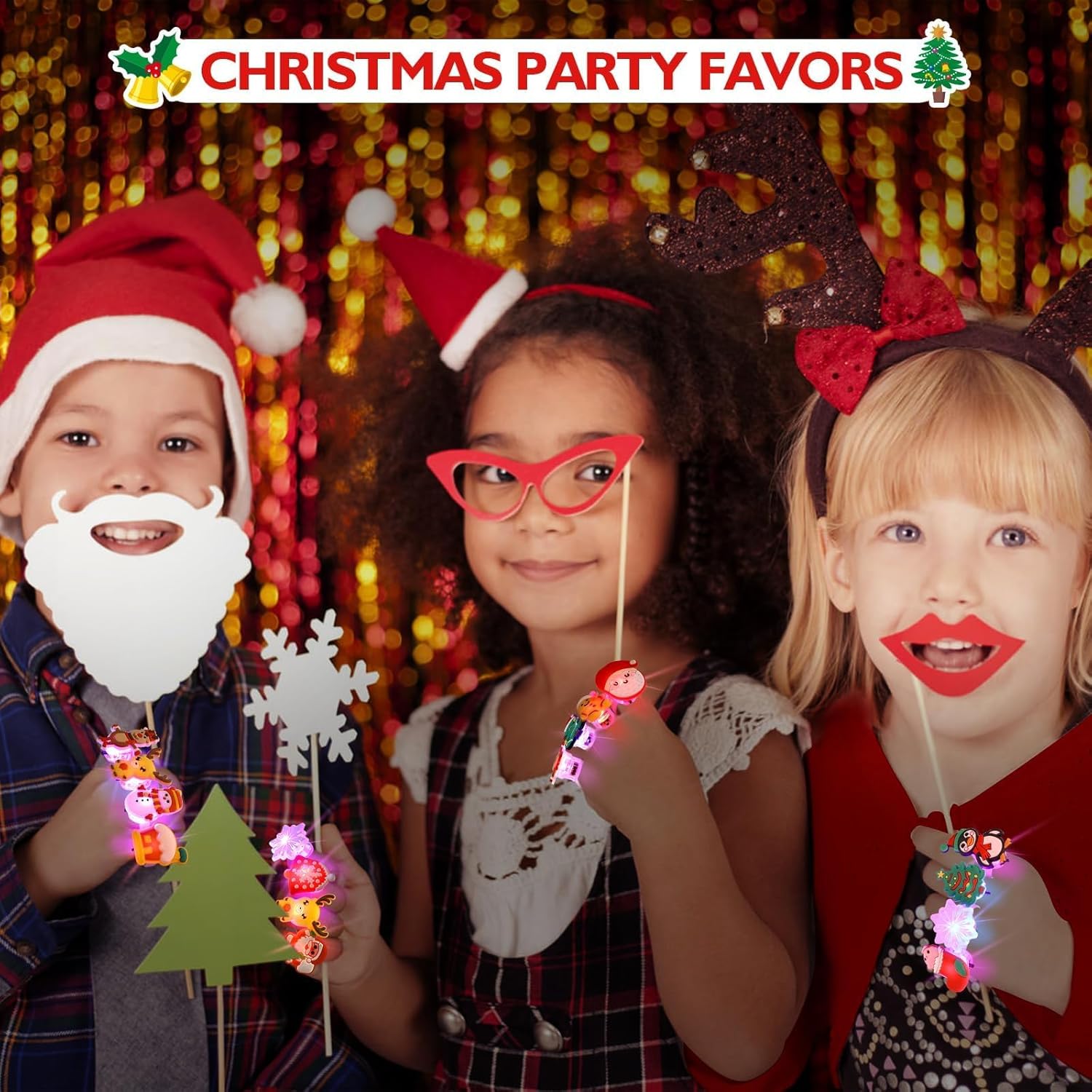 Christmas Stocking Stuffers for Kid 25Pcs Toys Christmas Party Favors for Kid LED Light Up Rings Flash Glow in The Dark Goodie Bag Stuffers Non Candy Gift Bag Fillers