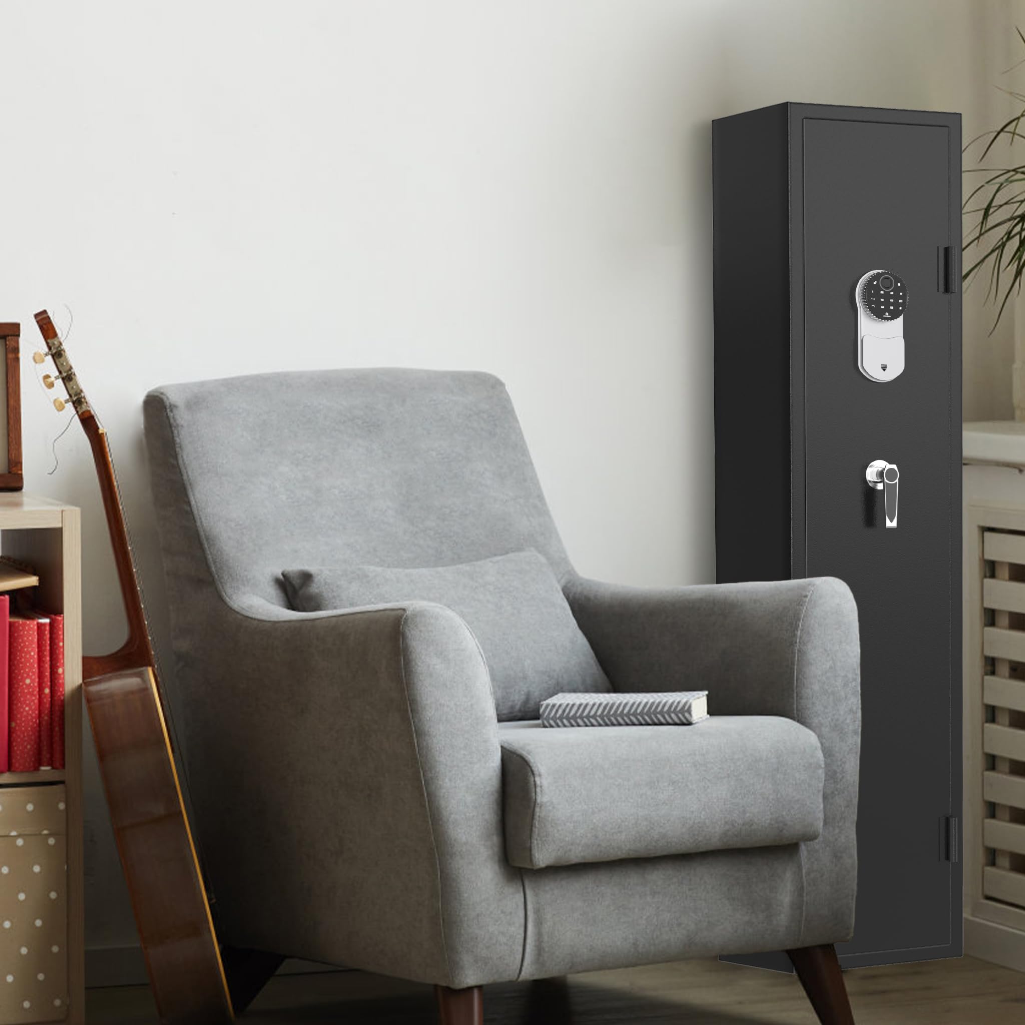 SUBTLETY Coffre-fort en tôle d'acier - Armoire à munitions avec serrure électronique et 2 clés d'urgence - Noir - Armoire à armes longues pour 5 armes longues et 4 pistolets