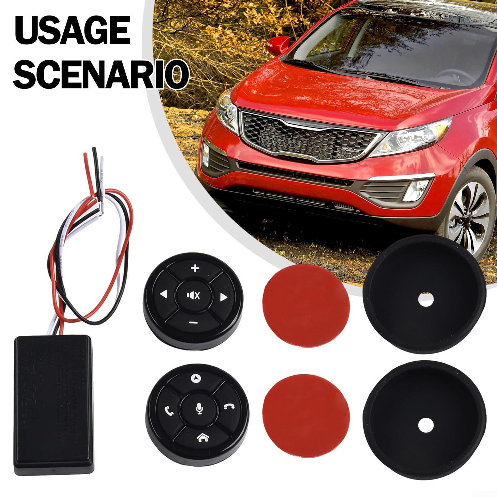 Zoegneer Botones multifunción para volante, control remoto para coche, reproductor multimedia, luz nocturna azul para Android, navegación de pantalla grande, control cuadrado inalámbrico