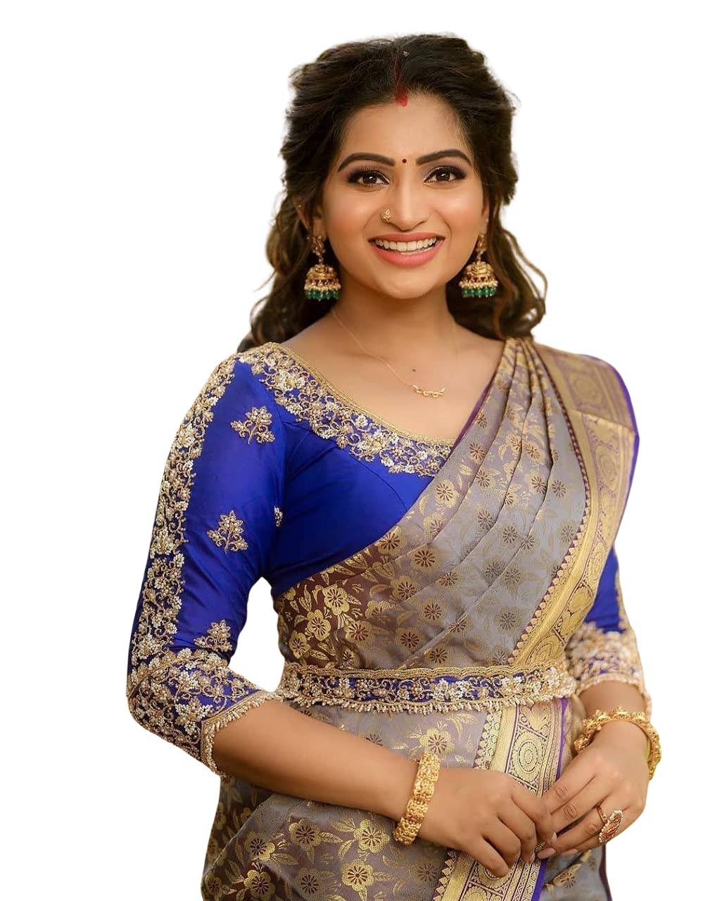 SGF11 MG Women's Kanjivaram Soft Silk Saree With Blouse Piece (Grey, Purple, Blue), Grey, 5.5 meters