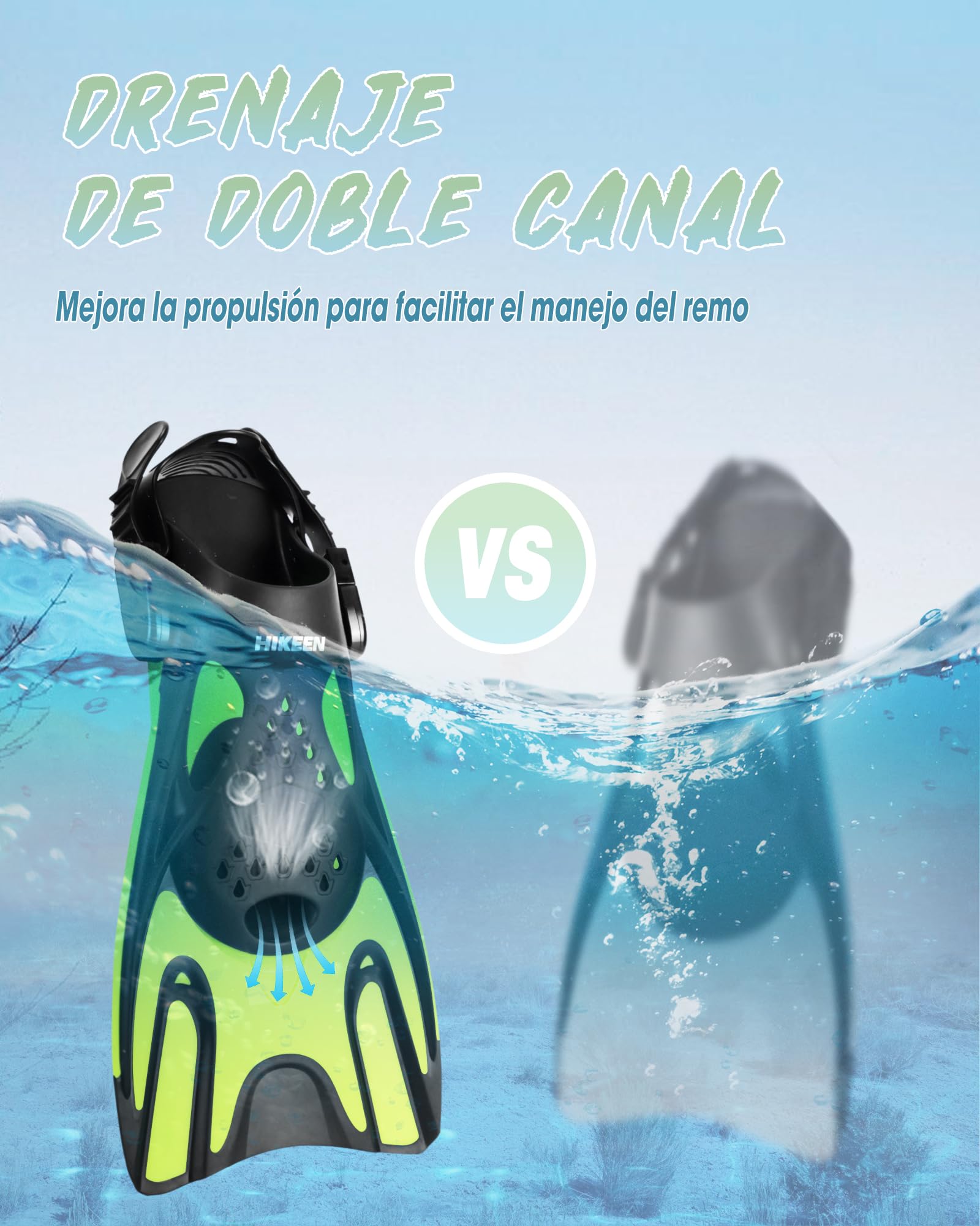 Hikeen Aletas Snorkel Ajustables: Aletas Natacion Piscina para Adultos y Jóvenes Aletas Buceo con Talón Abierto, Aletas Natacion Unisex Incluye Bolsa de Malla