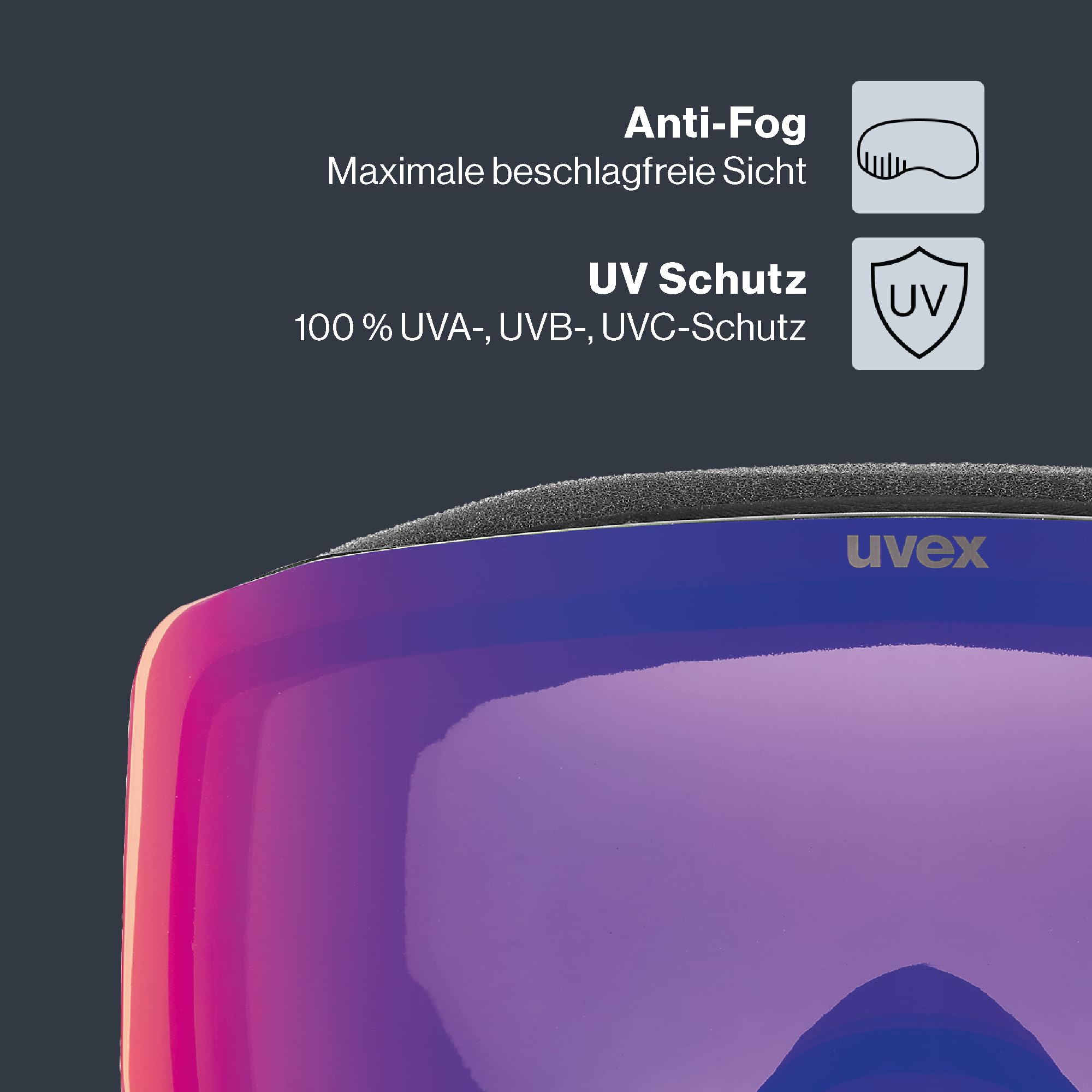 uvex pwdr FM - stylische, verspiegelte Skibrille mit weitem Sichtfeld und Anti-Fog-Beschichtung mit ausgewachsenen Features für Kinder - black matt/ruby-clear - one size