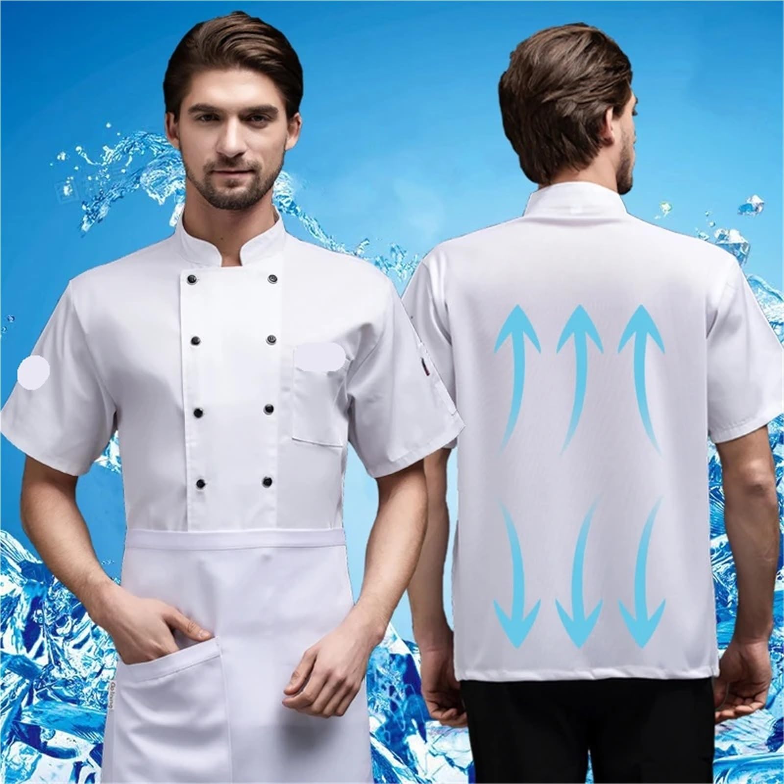 Divisa da Cuoco Tuta da Cuoco in Rete Traspirante da Cucina, Tuta da Cuoco for Uomo e Donna, Manica Corta, Estiva, for Hotel, ristoranti e Mense per Chef(L)