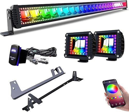 Lpteso Barra de luz LED RGB de 52 pulgadas + 2 módulos LED RGB de 4 pulgadas con 16 colores sólidos que persiguen el anillo cambiante con