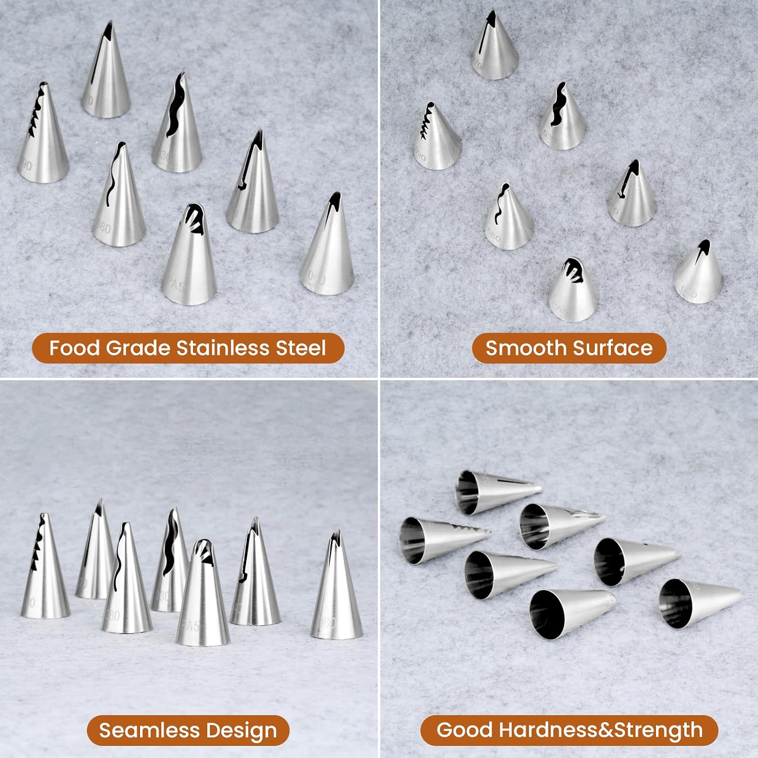 Kasmoire 7Pcs Pleated Skirt Piping Tips Set,Stainless Steel Ruffle Piping Nozzles Icing Tips Set with 10Pcs Disposable Piping Bags For Pastry Cupcakes,Cakes Cookies Decorating