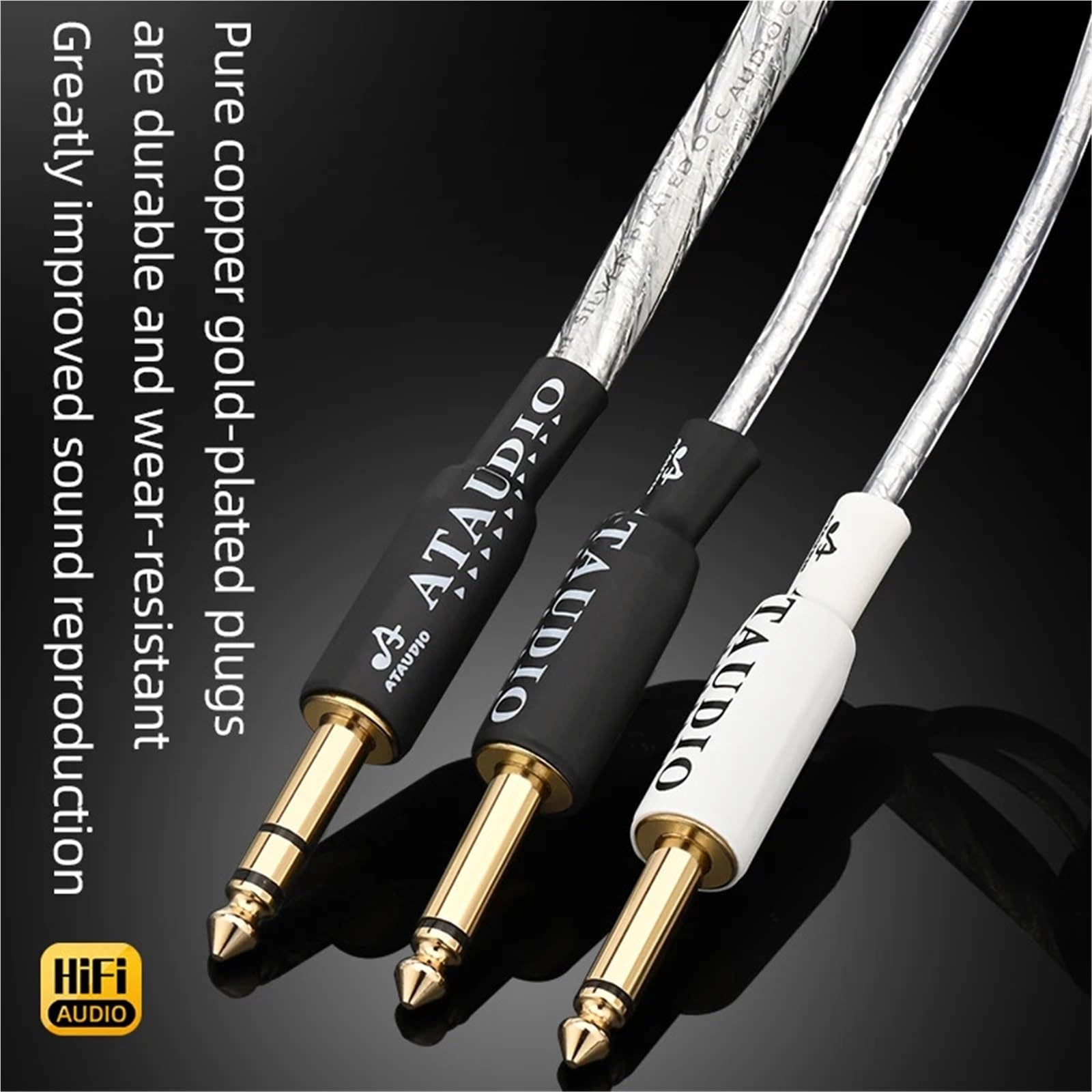 Cavo audio HiFi da 6,5 mm a doppio 6,5 mm 6,5 mm, con nucleo placcato argento 6N, cavo da 6,35 mm per amplificatori e altoparlanti Electronica (2 m)