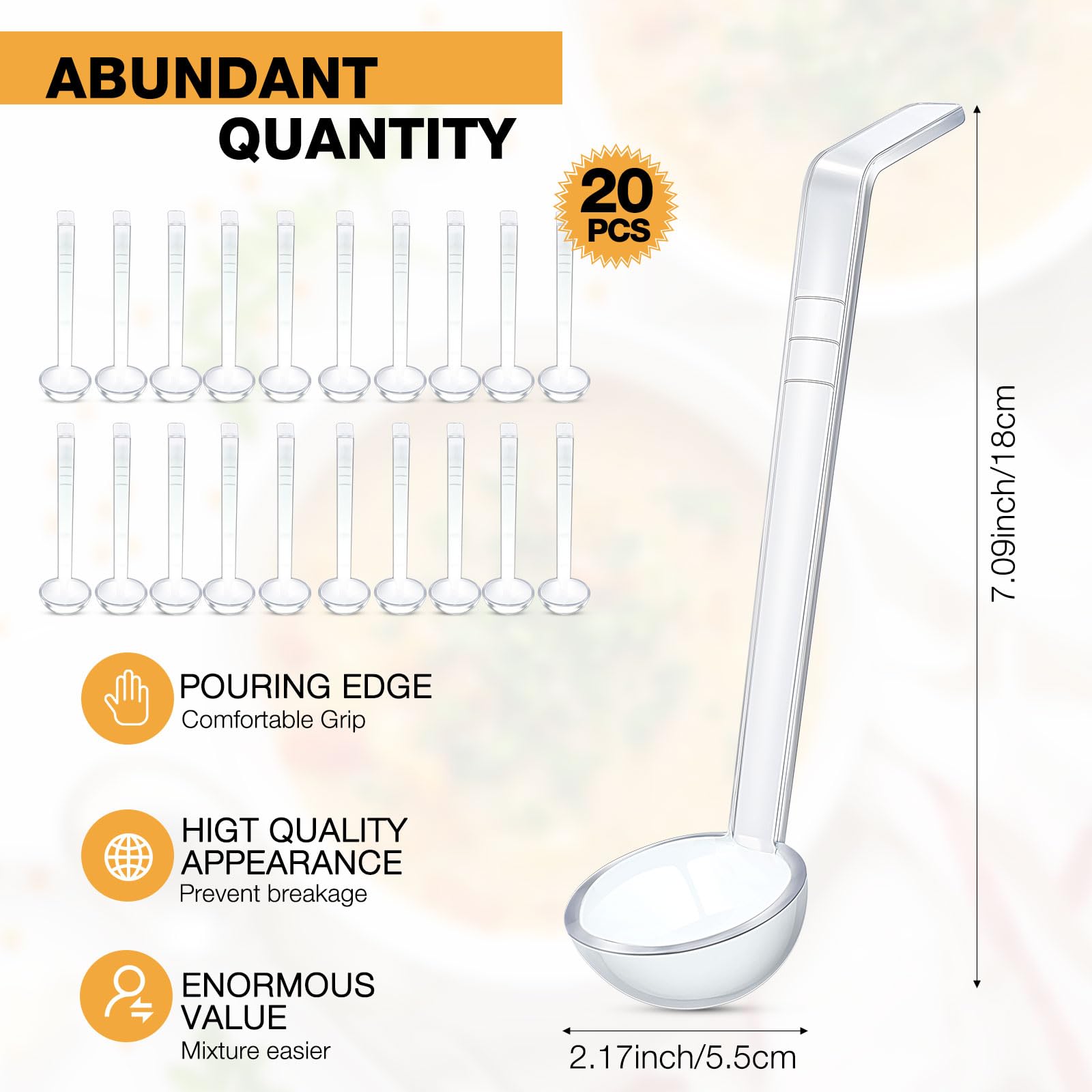 Tioncy 20 Pcs 1 oz Plastic Small Ladles with 7 Inches Long Handle, Mini Ladle for Serving Salsa Sauce Dressing Punch Bowl Sauces and Toppings (Clear)
