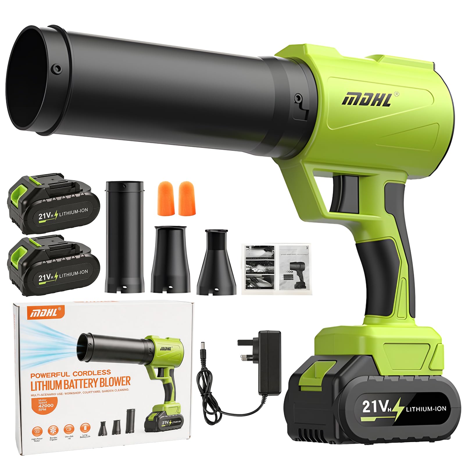Lightweight Cordless Leaf Blower 2 Batteries & Long Nozzle Garden Patio