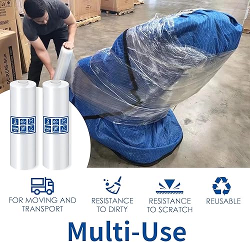 Miniatura 6 de Película elástica de 18 pulgadas para envoltura de paletas, 2 rollos de película retráctil de resistencia industrial, 1500 pies, envoltura de