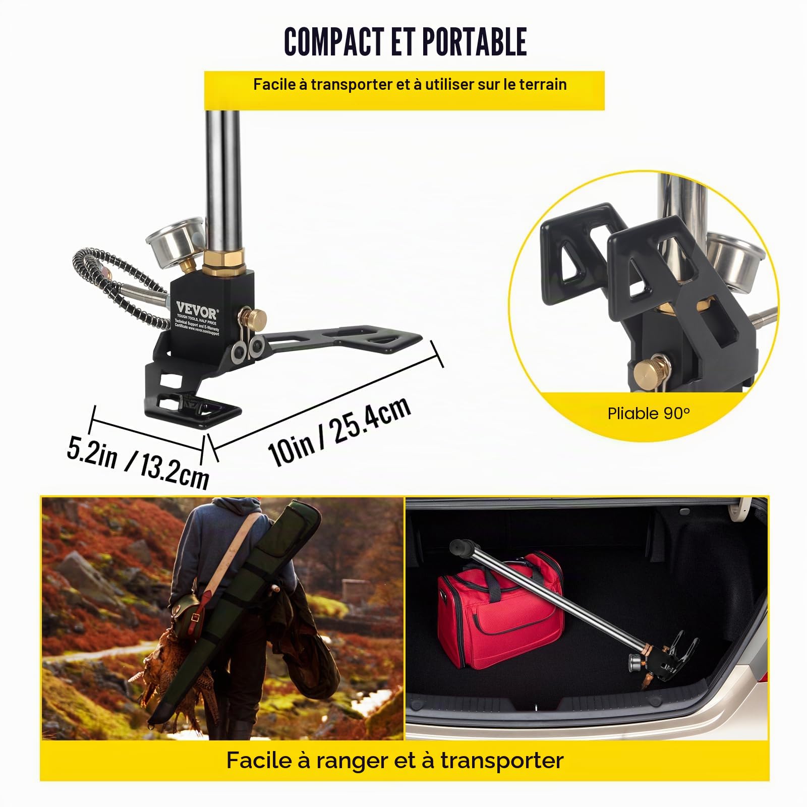 VEVOR Pompe de Remplissage de gaz d'air 4500 PSI Pompe à étrier de Charge PCP à 3 Niveaux Pompe à air PCP Haute Pression pour Cylindre de Propulsion d'air et Cylindre PCP, pour Sports de Plein air et