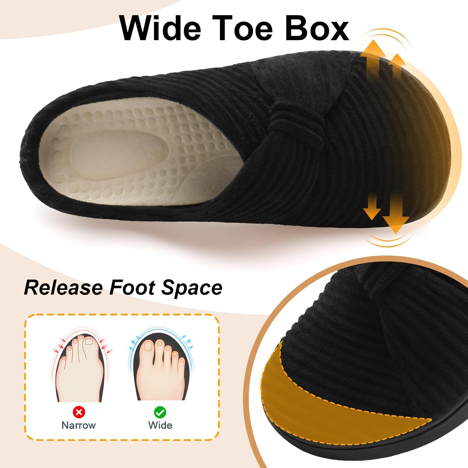 LeIsfIt Slippers for Women Wide Memory Foam House Slippers Corduroy Slip on Bedroom Slipper Non-slip Warm House Shoes Indoor and Outdoor - Image 4