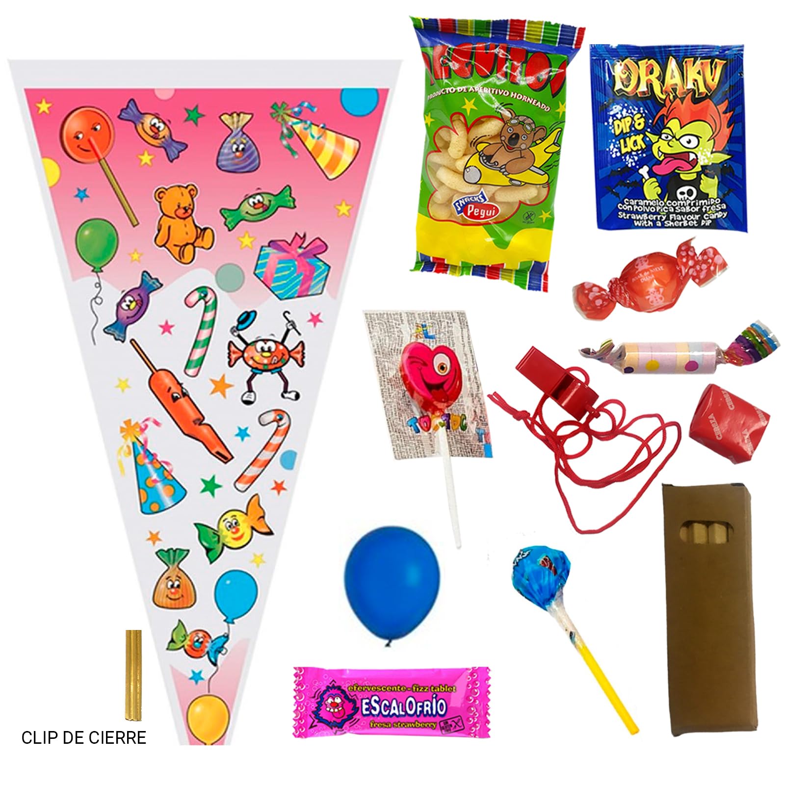 Deliex. 30 cucuruchos con Chuches para cumpleaños infantiles, bolsas conos con chuhes para regalar, golosinas variadas sin alérgenos (MONTADO, 30)