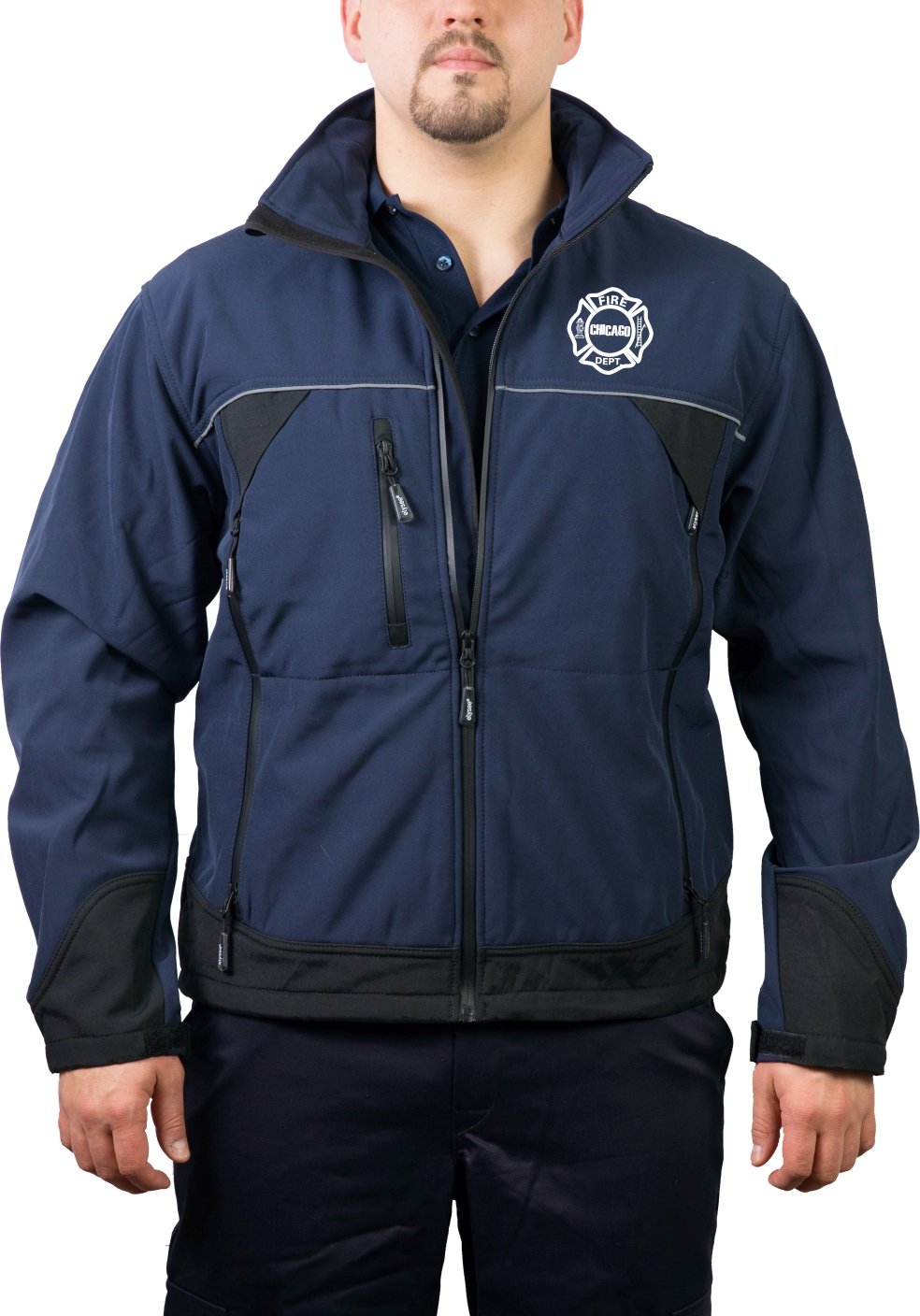 Softshelljacke Navy, Chicago Fire Dept., Work mit Standard-Emblem