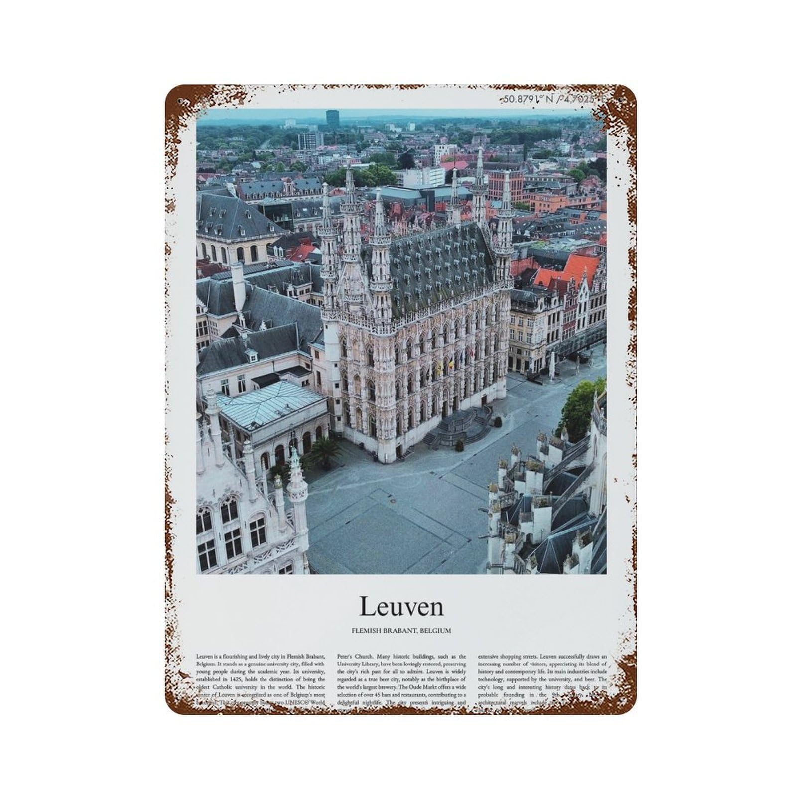 xiaoxiaoshen Leuven Flemish Brabant, Belgium City Scenery Wall Decor Art Metal Tin Poster Modern Home Decor Art Home Bar Shop Decorations Vintage Sign 40x30cm