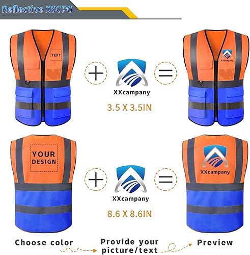 Miniatura 7 de Chaleco de seguridad con logotipo personalizado, chaleco de seguridad reflectante de alta visibilidad con 5 bolsillos y tiras reflectantes, chaleco