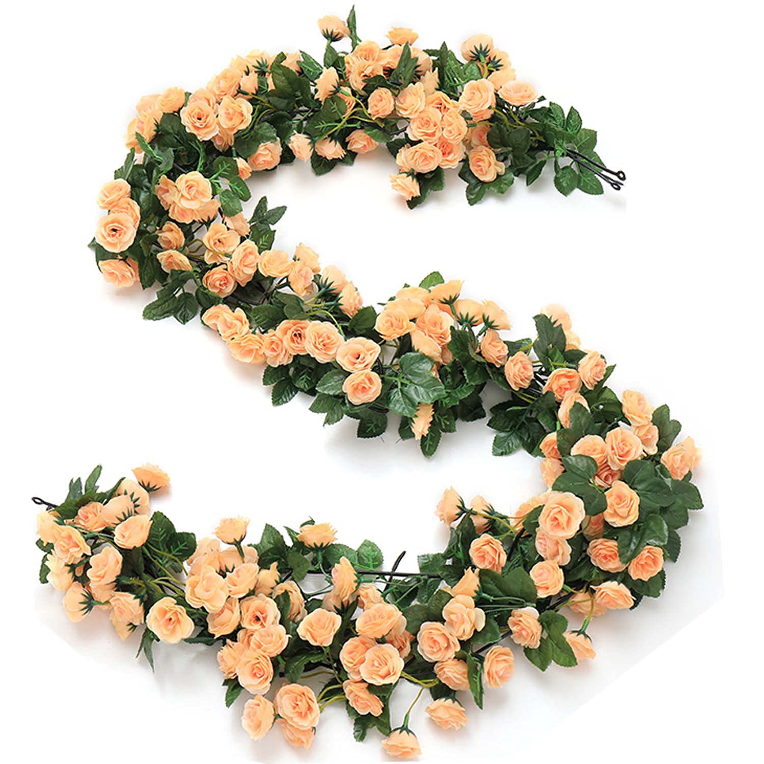 Nejlue 138 Flowers Garland 11.8ft Faux Rose Vine Artificial Flowers Plants Hanging Ivy Hanging Baskets Wedding Garden Room Wall Decor (Champagne)