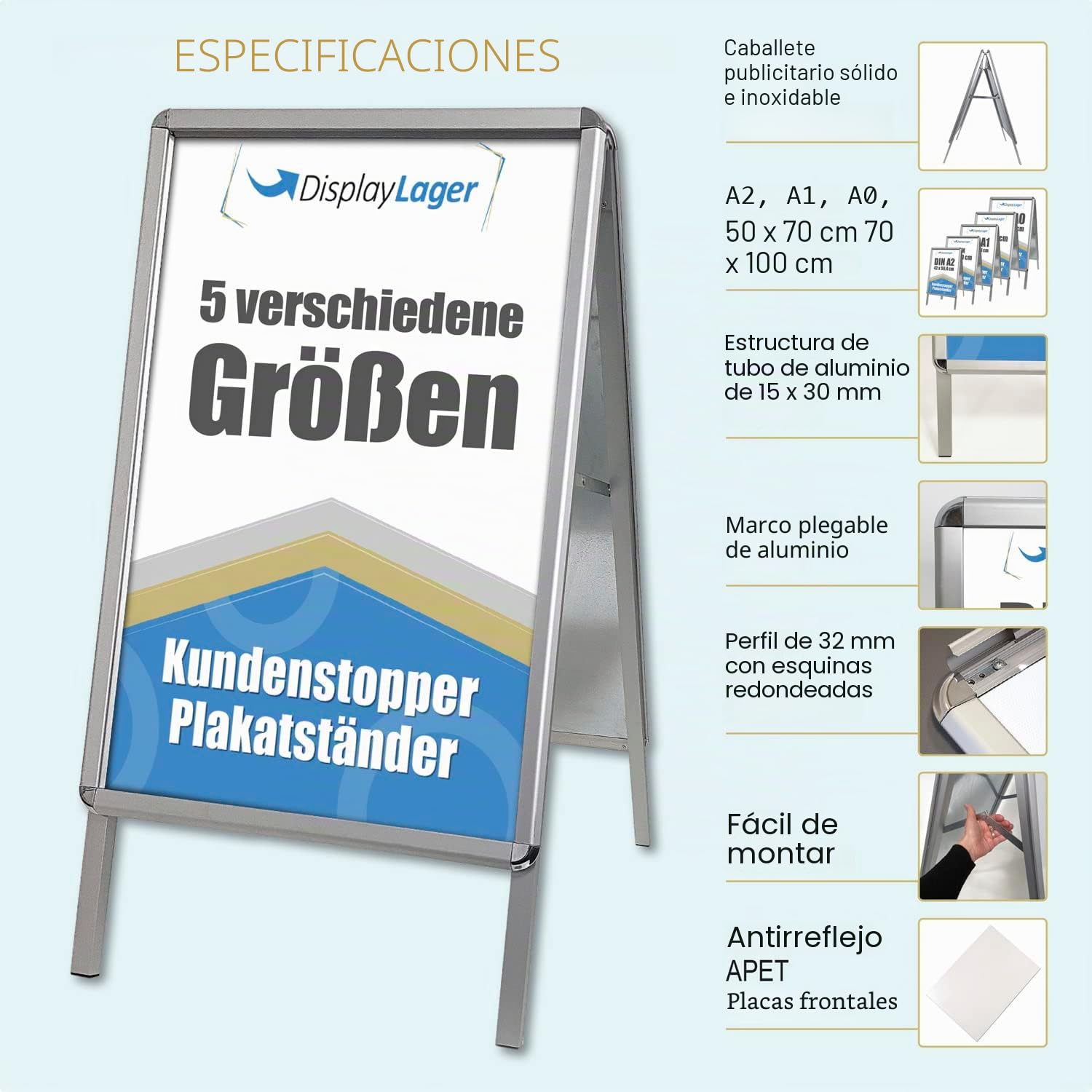 DisplayLager Alu-Line Rondo, calidad danesa Caballete publicitario, incluye 2 x carteles de tereftalato de polietileno amorfo (ambos lados), resistentes a la intemperie. Soporte para anuncios (A1)