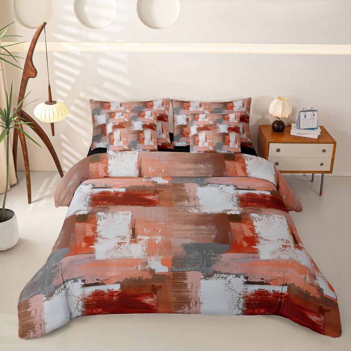 Loussiesd Set di biancheria da letto con copripiumino singolo con lenzuola per bambini, ragazzi e ragazze, motivo geometrico ombré, 7 pezzi, moderno, sfumato, decorazione per la stanza, in morbida