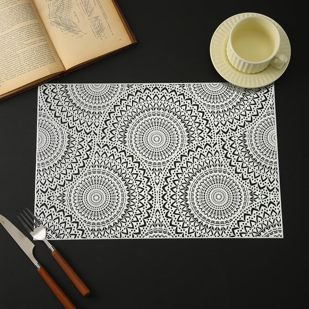 Hosoncovy Decorative Placemats Set of 4,Bohemia Placemats Hollow Dining Table Place Mats Heat Resistant Non-slip Dining Placemats Reusable Table Mats for Home Kitchen (Silver)