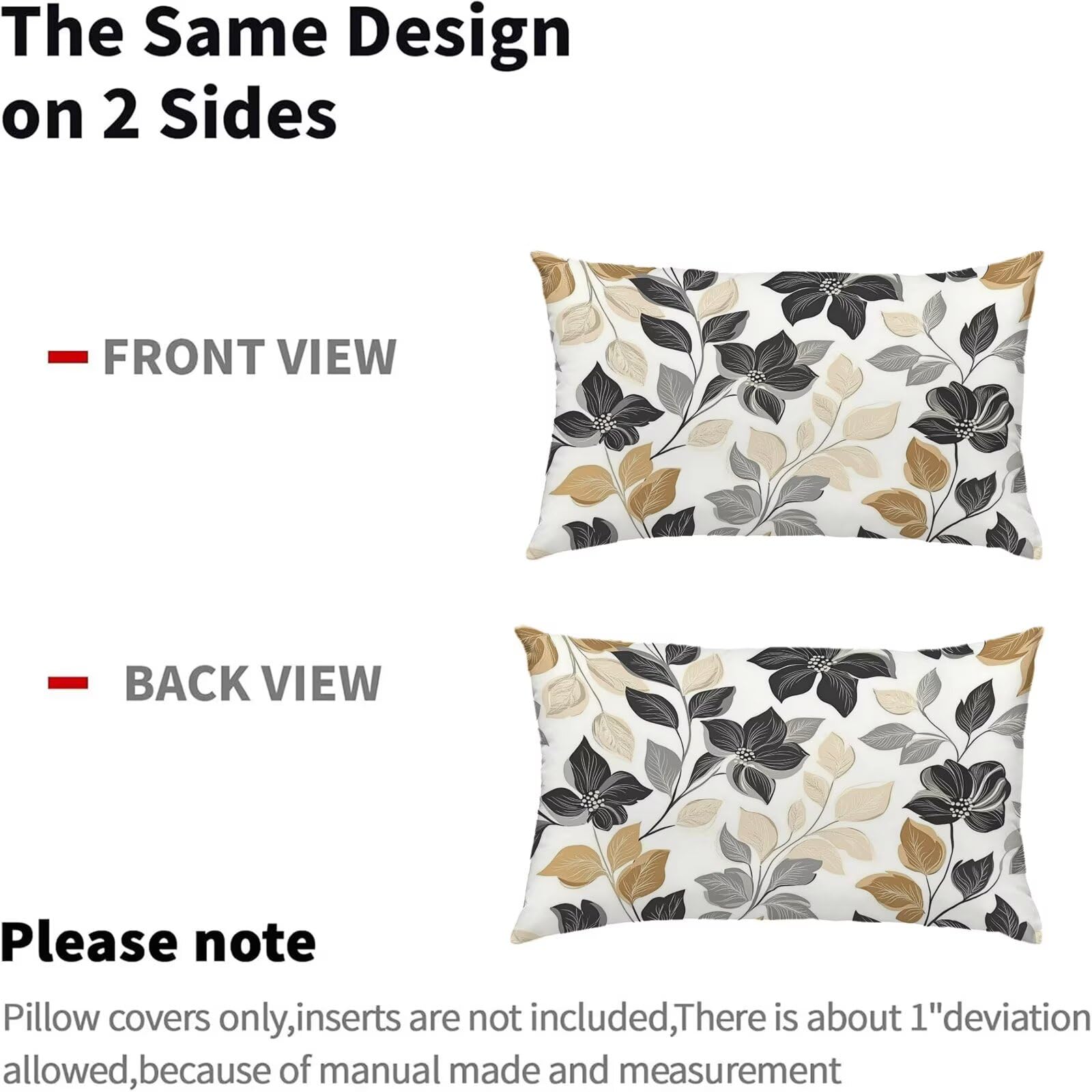 Fleurs Taie Oreiller 70x90 Housse Coussin Velours Simple Lot de 2, Taies d'oreiller Luxueuse et Rafraîchissante, Housse de Coussin Exterieur Impermeable, Coussin Decoratif pour Canapé, Salon S6-714