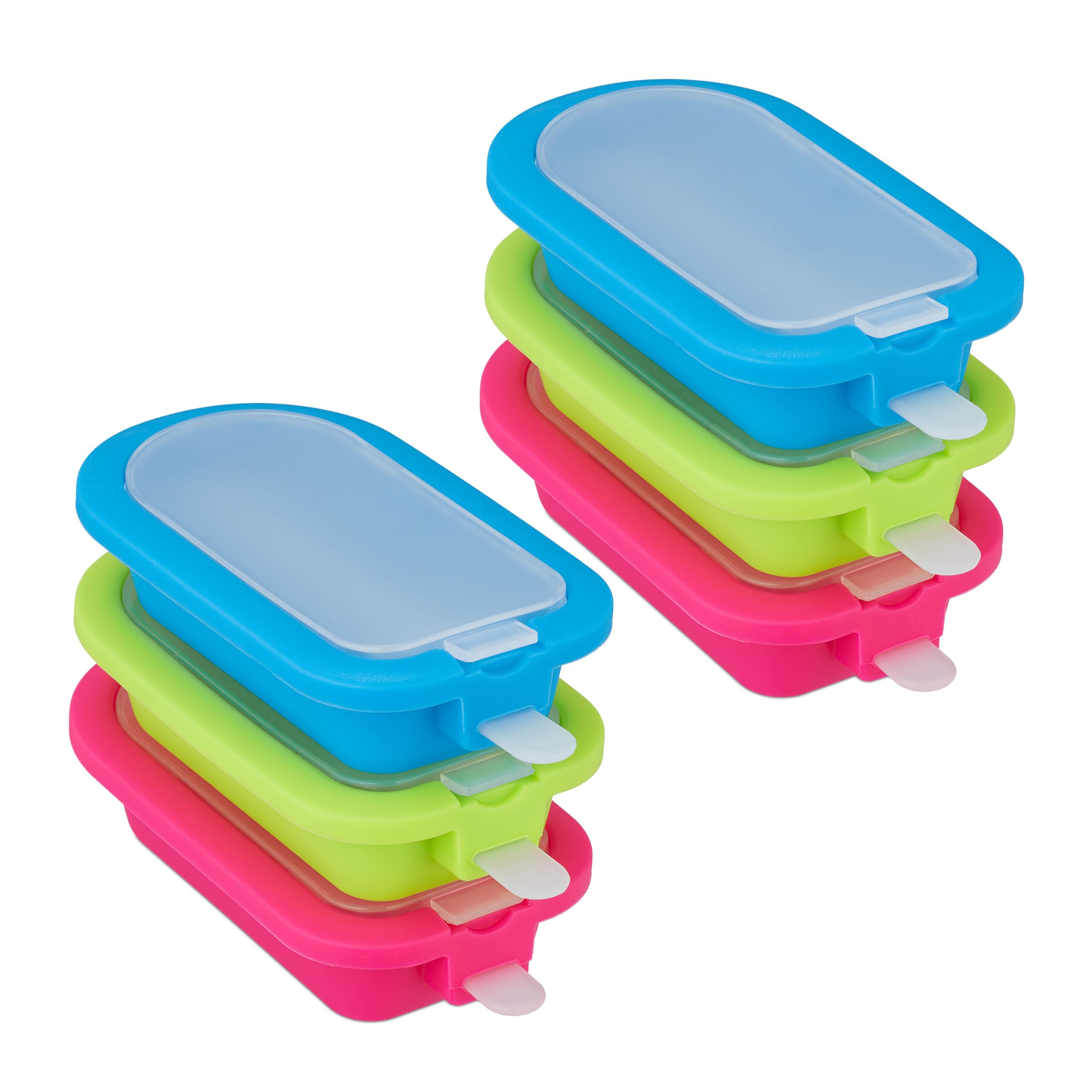 Relaxdays Set of 6 Popsicle Moulds, BPA-free Silicone, Ice lolly Forms, Fruit Sticks, Frozen Juice, Green/Blue/Pink