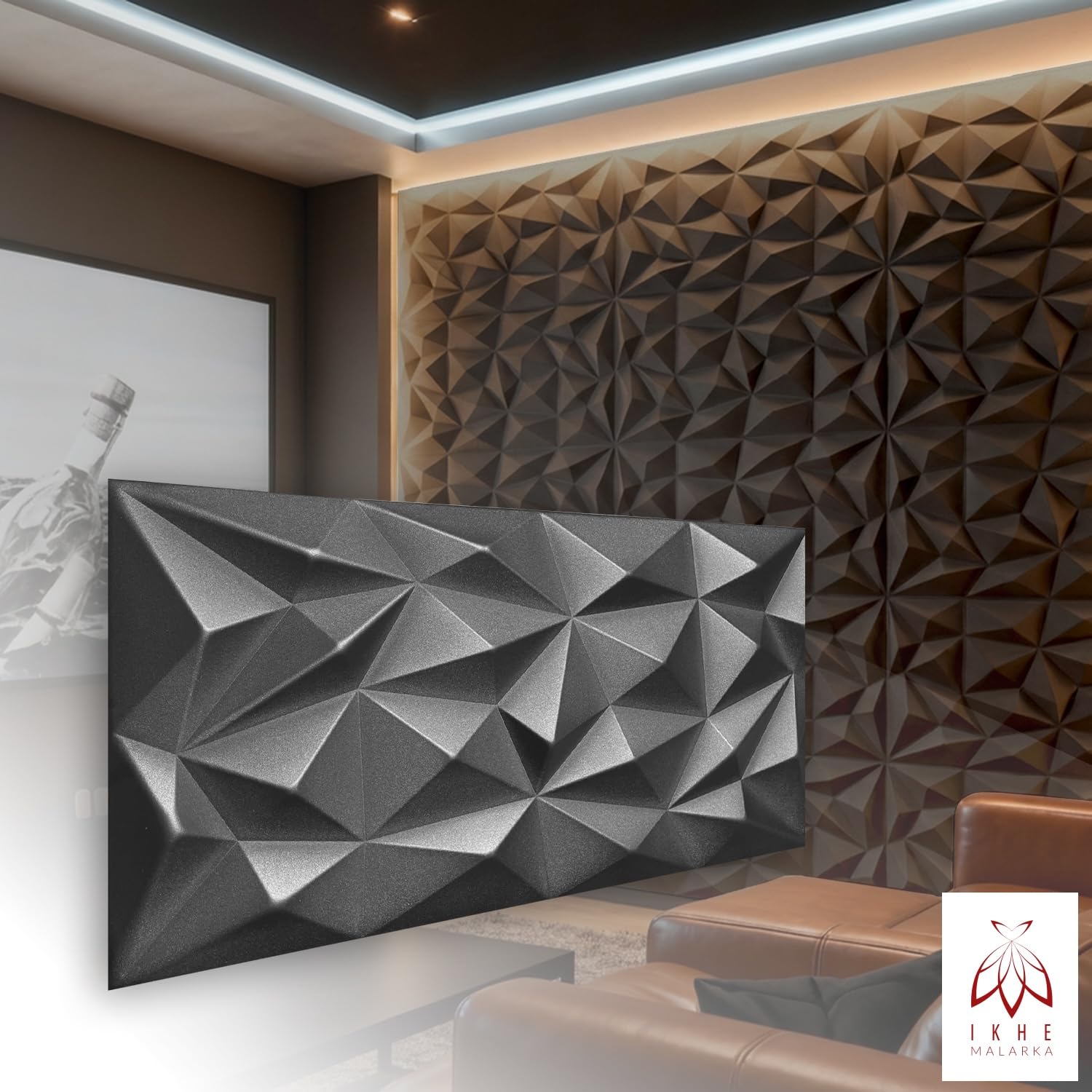 Panneaux 3D Polystyrène XPS Styrofoam - Panneaux Muraux et Plafonds Modernes - Panneaux Muraux Légers Flexibles 100 cm x 50cm / ‎‎8m² - 16 Pièces (Noir 03)