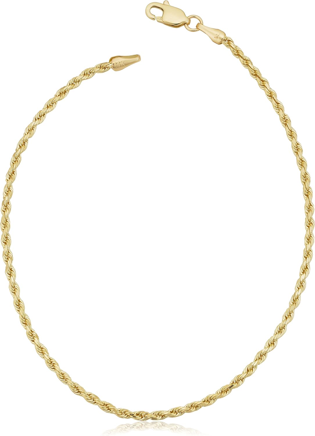 KoolJewelry Solid 10k Yellow Gold Rope Chain Anklet (1.7mm, 10 inches)