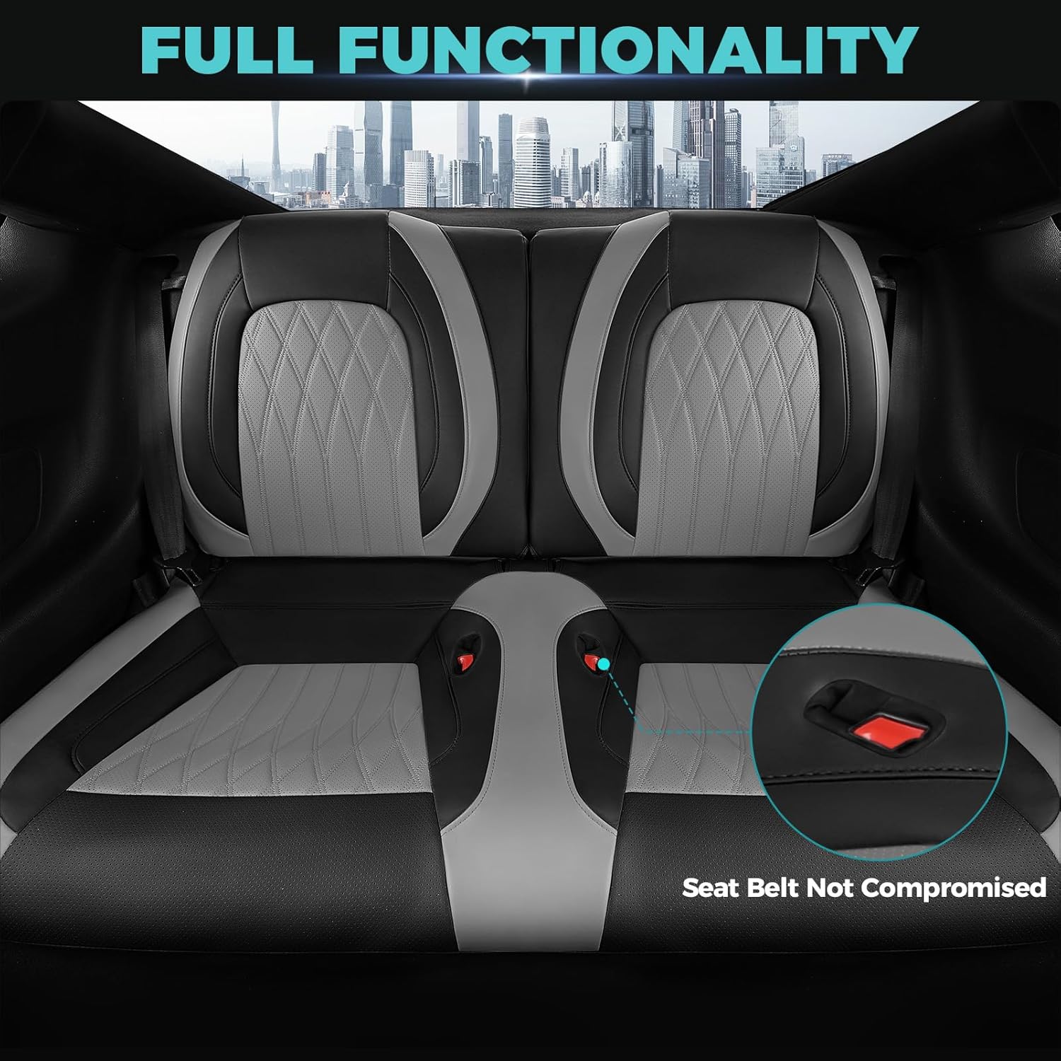 Custom for Ford Mustang Coupe Seat Covers 2015-2025 - Custom-Fit Full Set Faux Leather Car Seat Covers for Mustang Coupe Fastback GT/V6/EcoBoost 2015 2016 2017 2018 2019 2020 2021 2022 2023 2024 2025