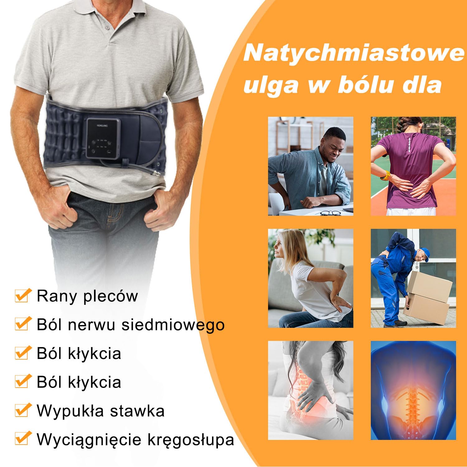 HONGJING Pas dekompresyjny z ogrzewaniem i masażem, nadmuchiwany, z akumulatorem, jeden rozmiar 29-49 talii