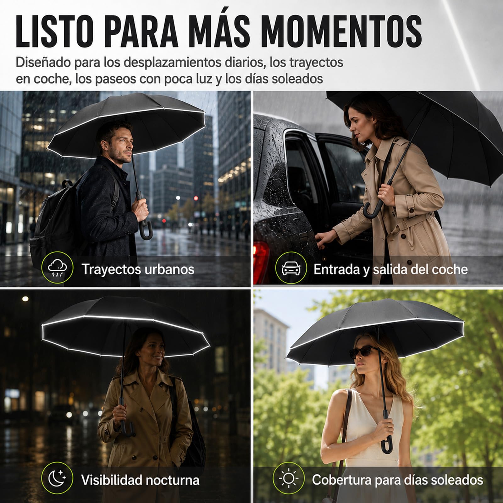 Starmguard Reverse Umbrella, Paraguas Plegable Invertido Automático, Resistente al Viento, Banda Reflectante