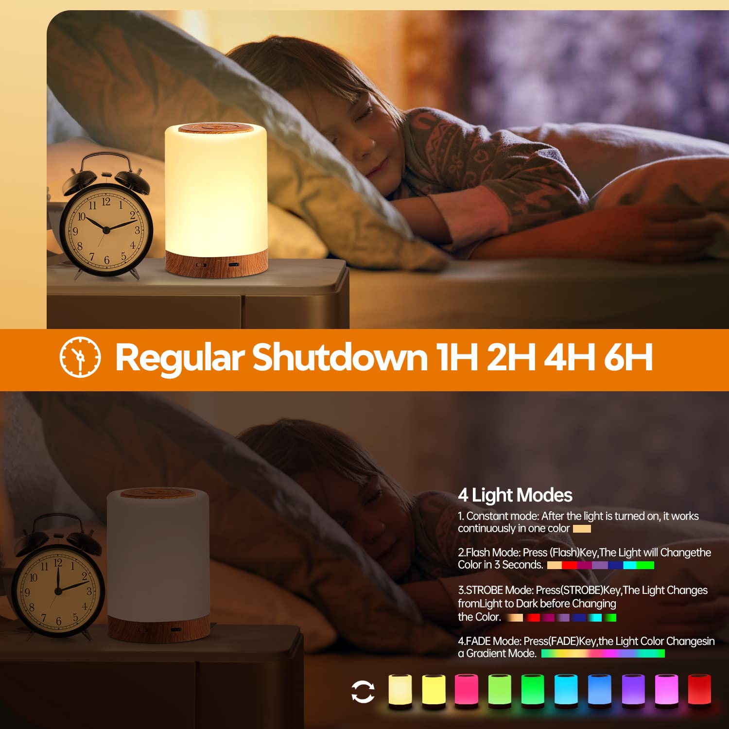 Aisutha Lámparas de Mesita de Noche, luz Noturna LED con 10 colores y 4 modos Control Tactil Regulable Usb Recargable Cambio de Color Rgb para Niños Habitación