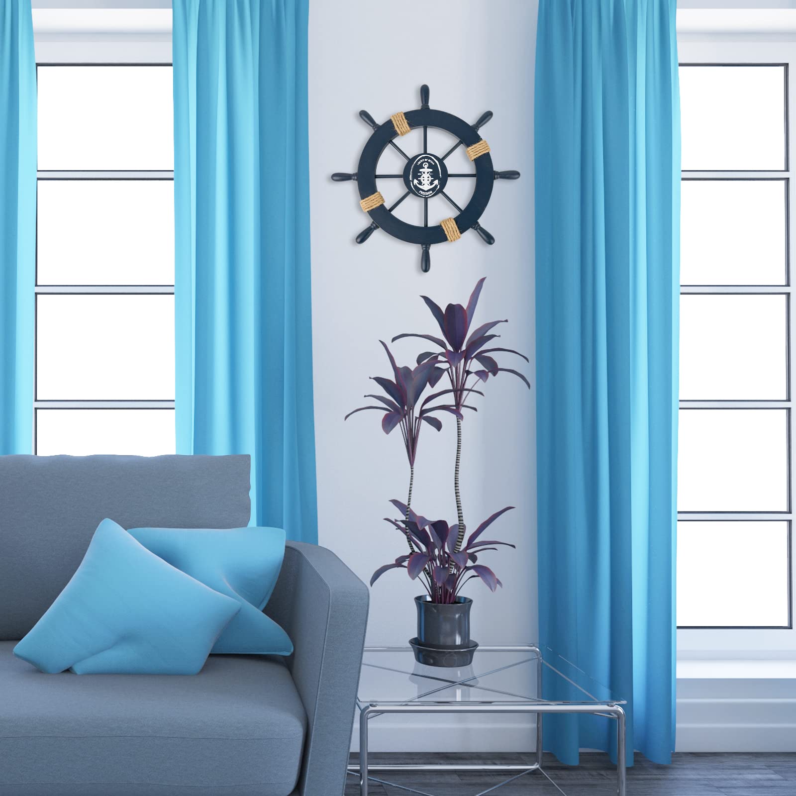 Timone In Legno Decorativo Stile Nautico - Blu Scuro, 28cm, Per Parete Casa O Bar - Foto 6