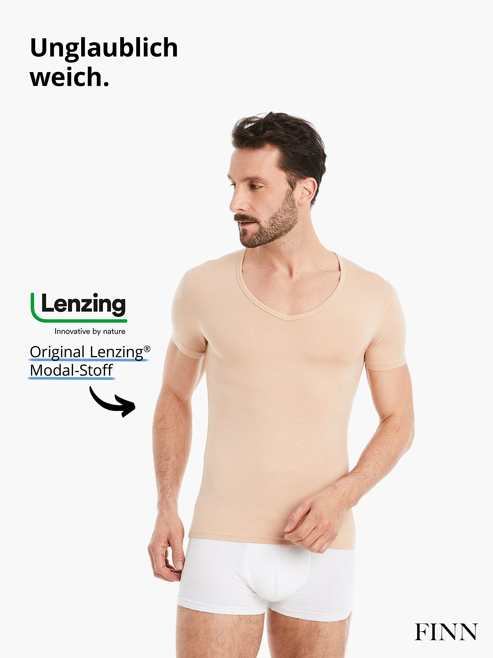 FINN Business Unterhemd Herren Kurzarm mit V-Ausschnitt - Unterziehshirt Männer aus original Lenzing® Modal Stoff - Das perfekte T-Shirt unter Hemd und Anzug