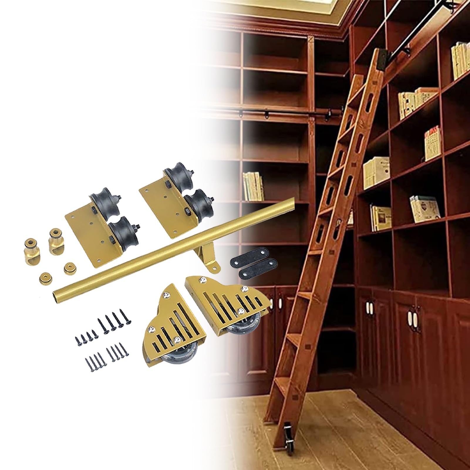 Quincaillerie pour échelle coulissante de bibliothèque : solution gain de place