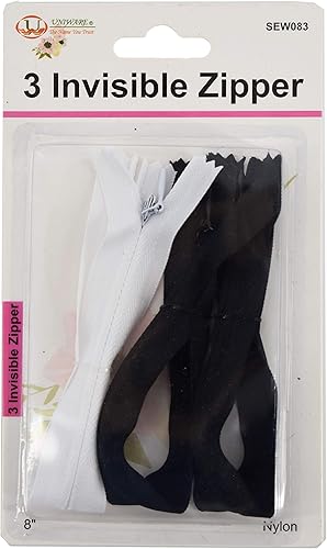 Uniware 3 cremalleras invisibles (nailon de 8 pulgadas, 1 qt. blanco, 2 qt. negro) disponible en Yaxa Peru