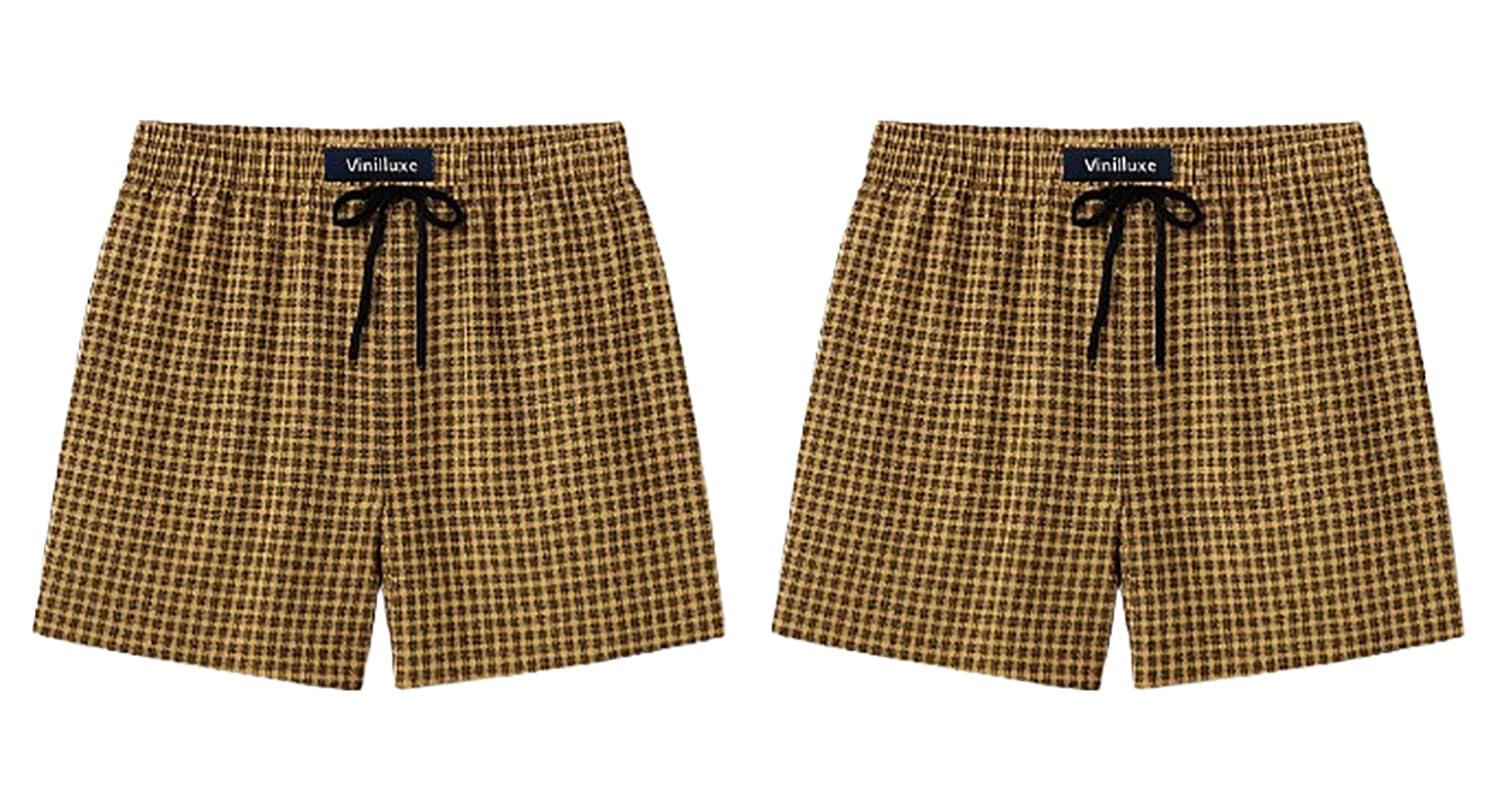 vinilluxe Men's Cotton Plaid Boxer Shorts, Pack of 2, Brown and Black Check Pattern, Drawstring Waist with Side Pockets-picture-26