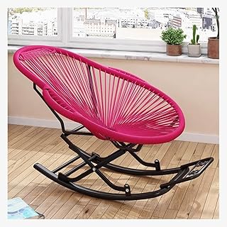 Artiz Mecedora de ratán Tejida a Mano Cómoda Silla reclinable Sillón para Interior y Exterior Silla de Camping Silla reclinable Silla de Lectura Soporta 300 kg(Rosado)
