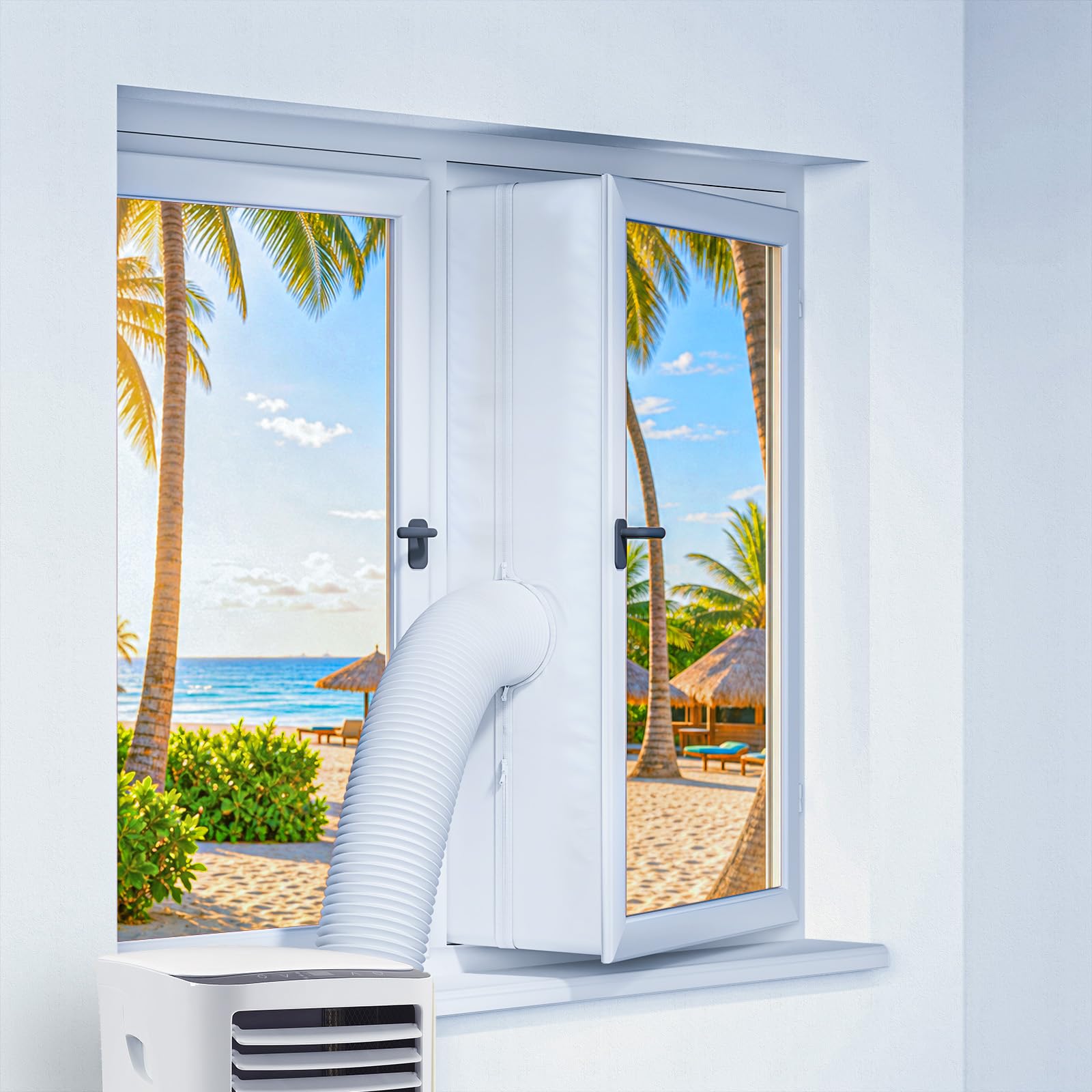 LOVIGA 300cm Kit Ventana Aire Acondicionado Portátil, Aire Acondicionado Portátil Ventana con Cremallera, Sellado Hermético para Ventanas Abatibles, de Tejado y Tipo Toldo, Hot Air Stop, Sin Taladrar
