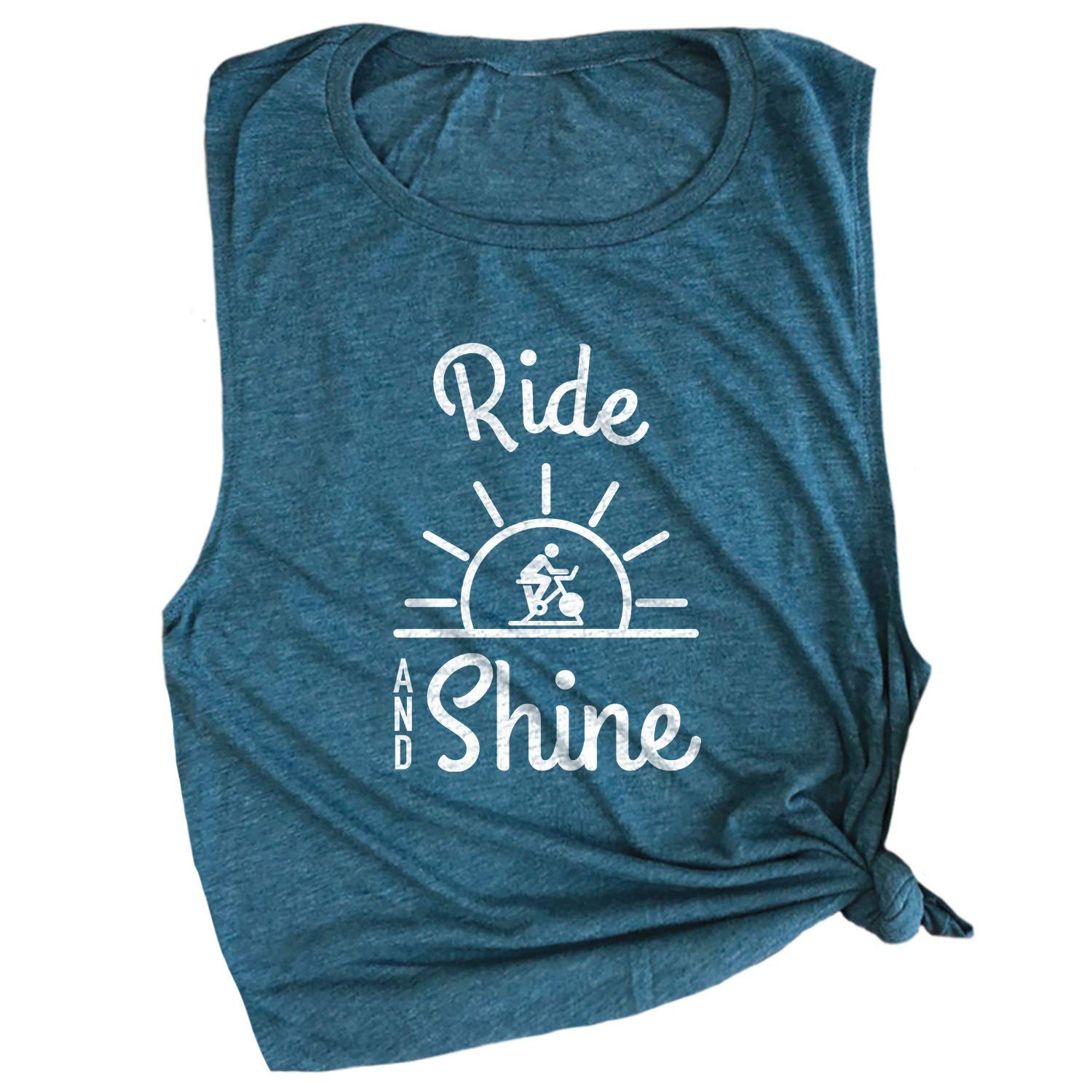 Spunky PineappleRide and Shine Cycling Class Women's Workout Muscle Tee Sleeveless Gym Tee