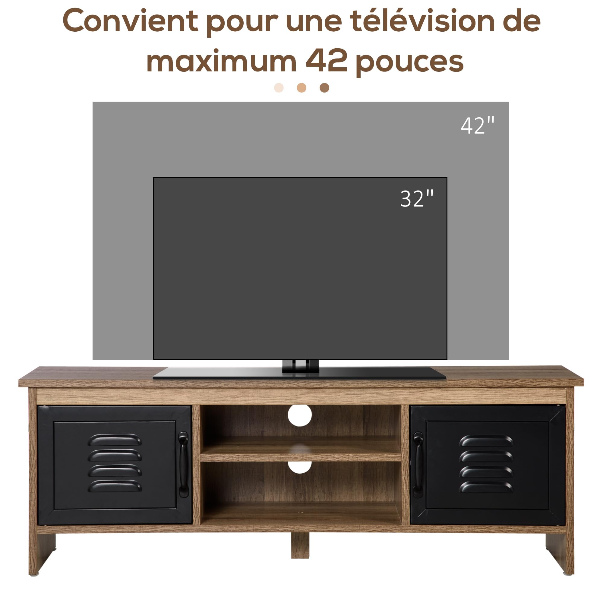 HOMCOM Meuble TV Banc TV 110 cm Design Industriel 2 Placards 2 Niches Noir