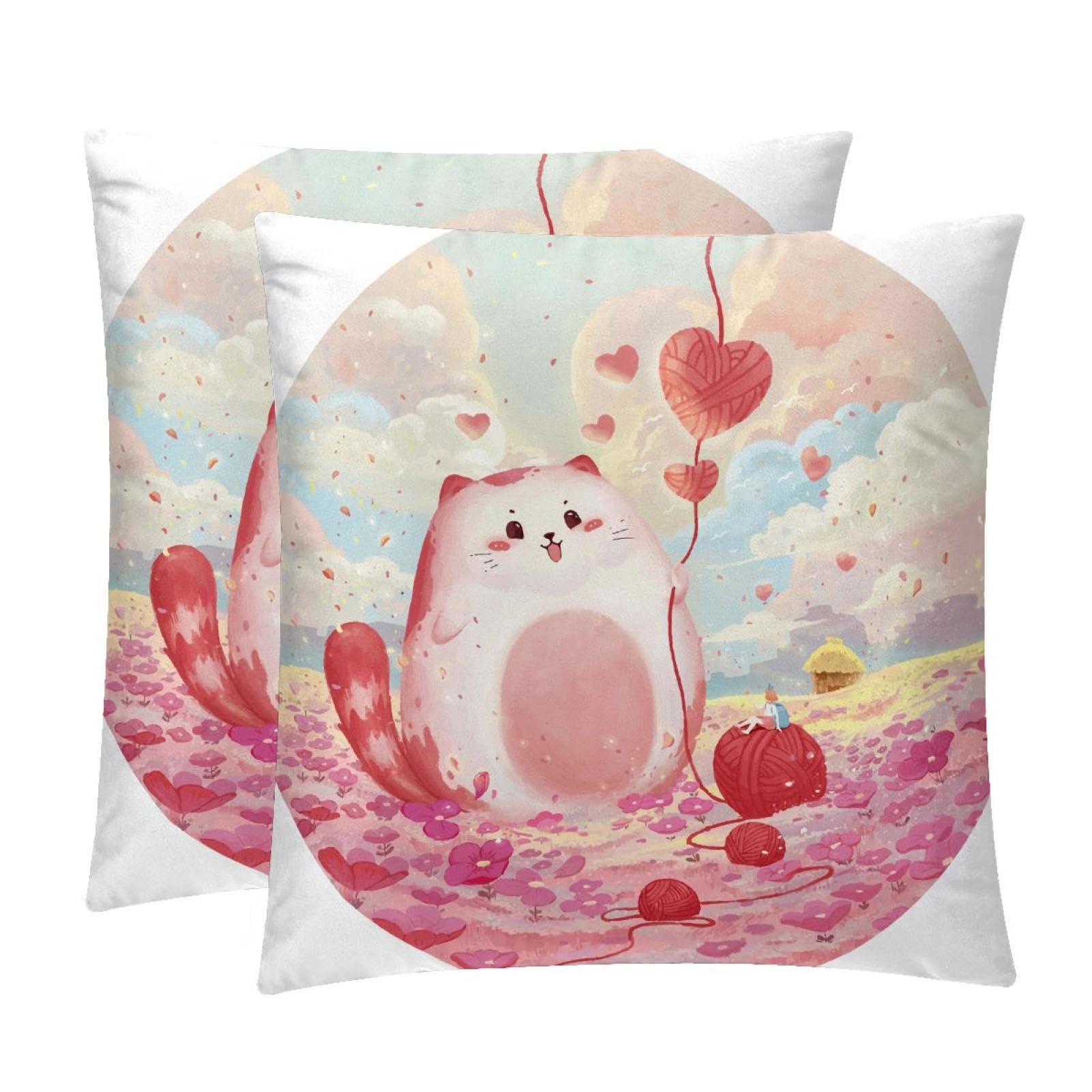 TDGKPZ Cartoon Cat Throw Pillow Cases 2 Pack Pillowcases Zipper Cushion Covers For Bedroom Living Room 50x50cm