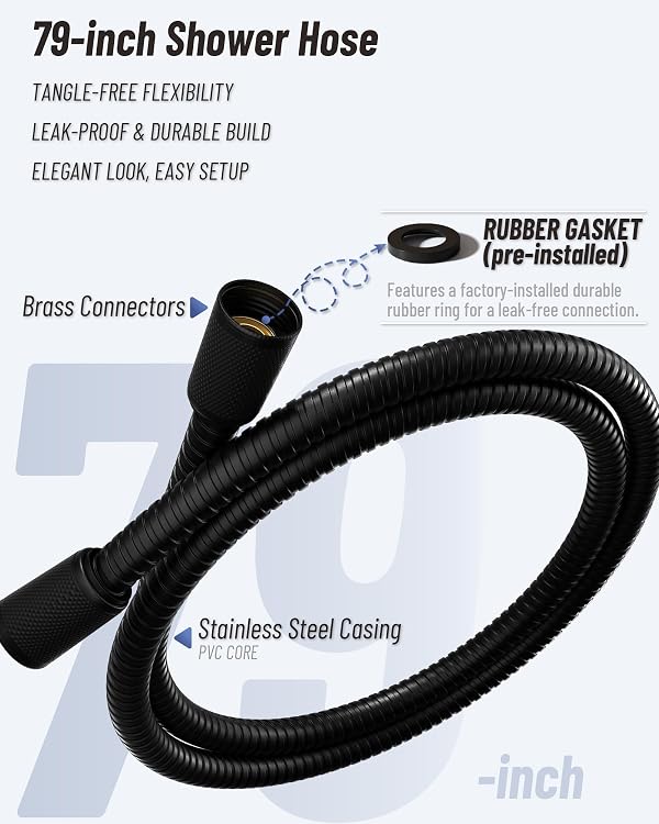 Universal 59-Inch Shower Head Hose - Durable Stainless Steel, Leak-Proof Brass Connectors, Easy Install Replacement for Handheld Shower Heads (VMASSTONE SHH-001 Matte Black) by VMASSTONE - Used condition - Image 3