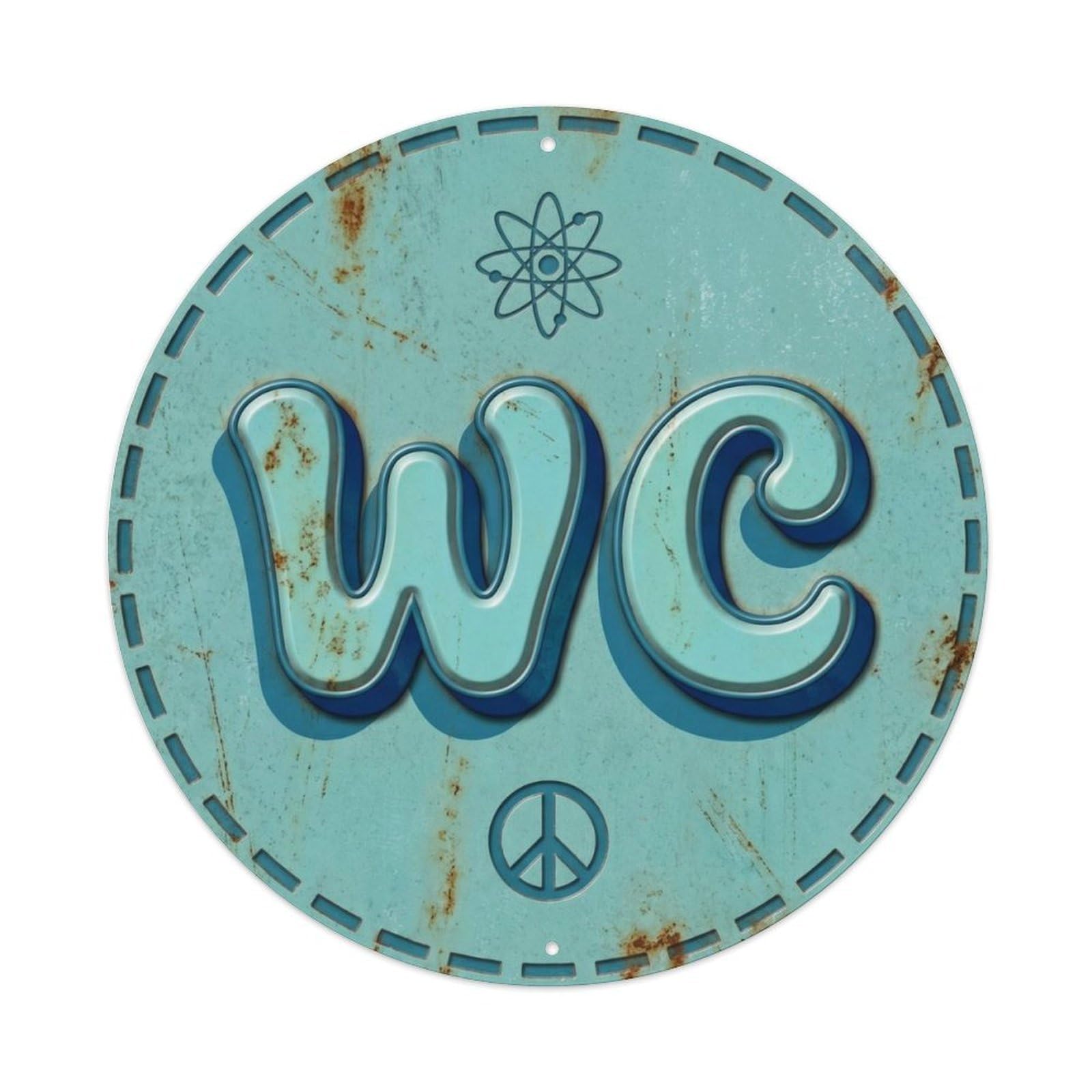 Toilet （WC） Aqua Retro Shield Metal Tin Sign Plaque Wall Decor for Cafe, Club Bar, Office, Home Garden Round Metal Poster 8x8Inch