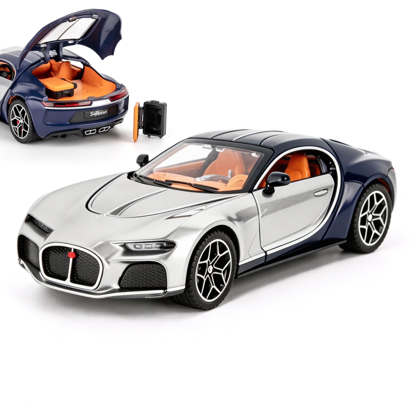 BGHSCA Toy Car Compatible for 1/32 Bugatti Atlantic Super Car Model, Alloy Pull Back Diecast Vehicles Toy with Sounds＆Lights for Kids Boys Girls and Adults, Collectible Birthday Gift (Blue)