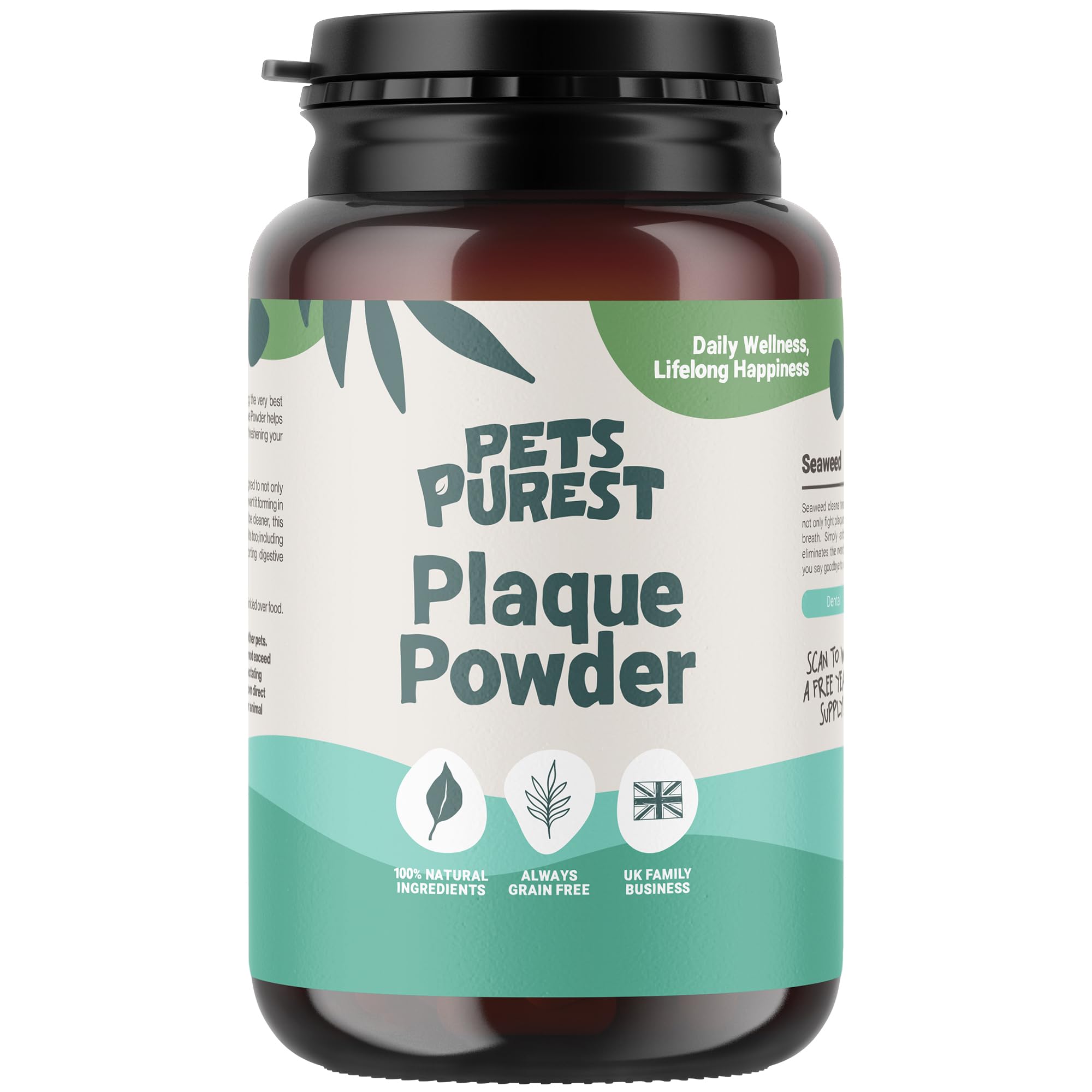 Pets Purest Polvo Dental Antisarro 185g - Elimina el Sarro y la Placa Dental en Perros, Gatos y Mascotas - 100% Natural para Prevenir el Mal Aliento