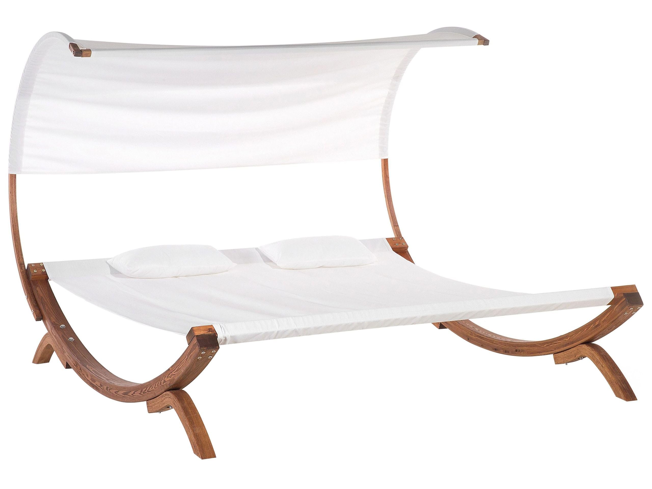 Tumbona de jardín con asiento textil blanco con marco de madera asiento doble con doble Teramo
