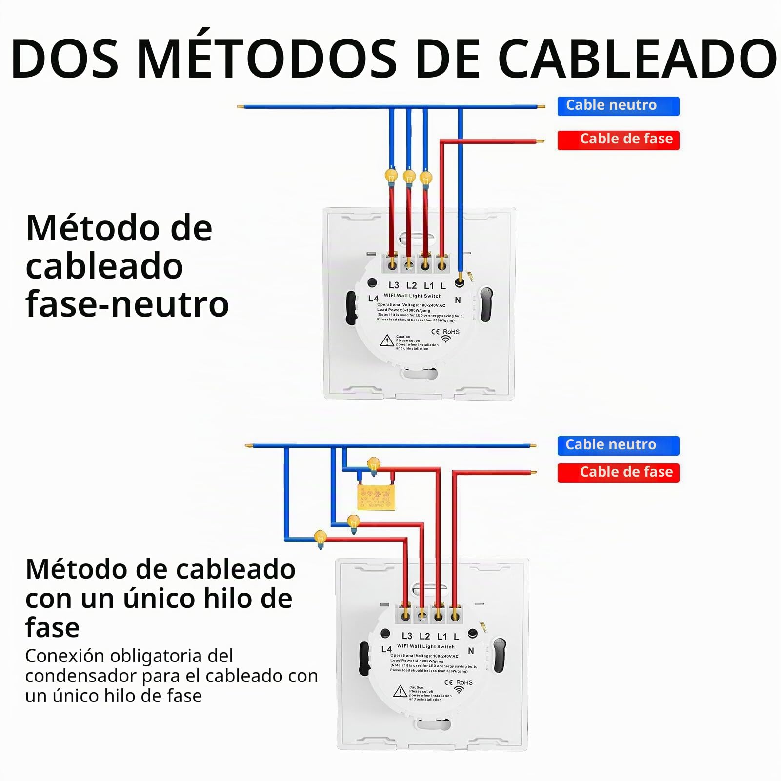 Interruptor Inteligente WIFI Interruptor Tactil luz pared 1 Gang Interruptor Pared WIFI Compatible con Alexa,Tuya y Smart Life Smart, Interruptor Lampara Smart Interruptor Lampara Pared Tactil Vidrio